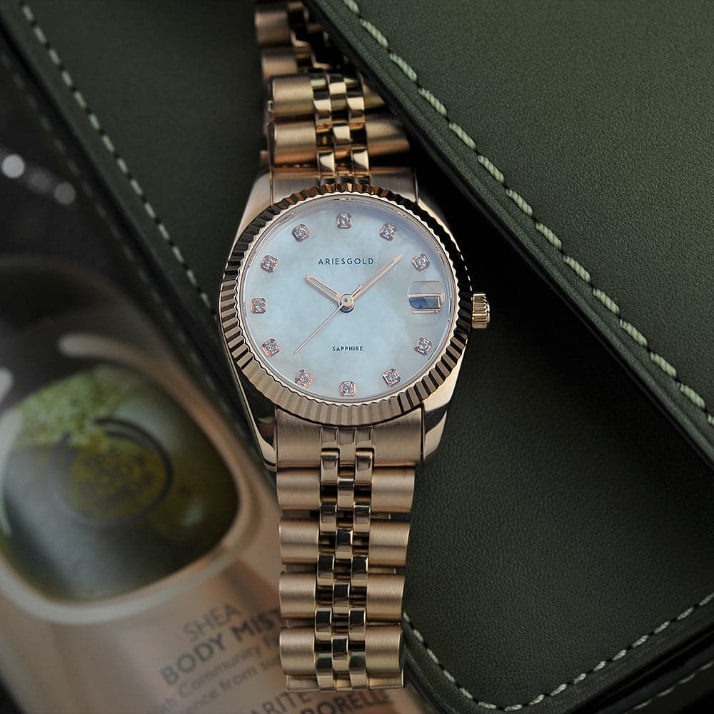 Aries Gold Women's Watch with White Dial & Gold Stainless Steel Strap - Model B1069RG - Perfect for Office, Party & Everyday Wear