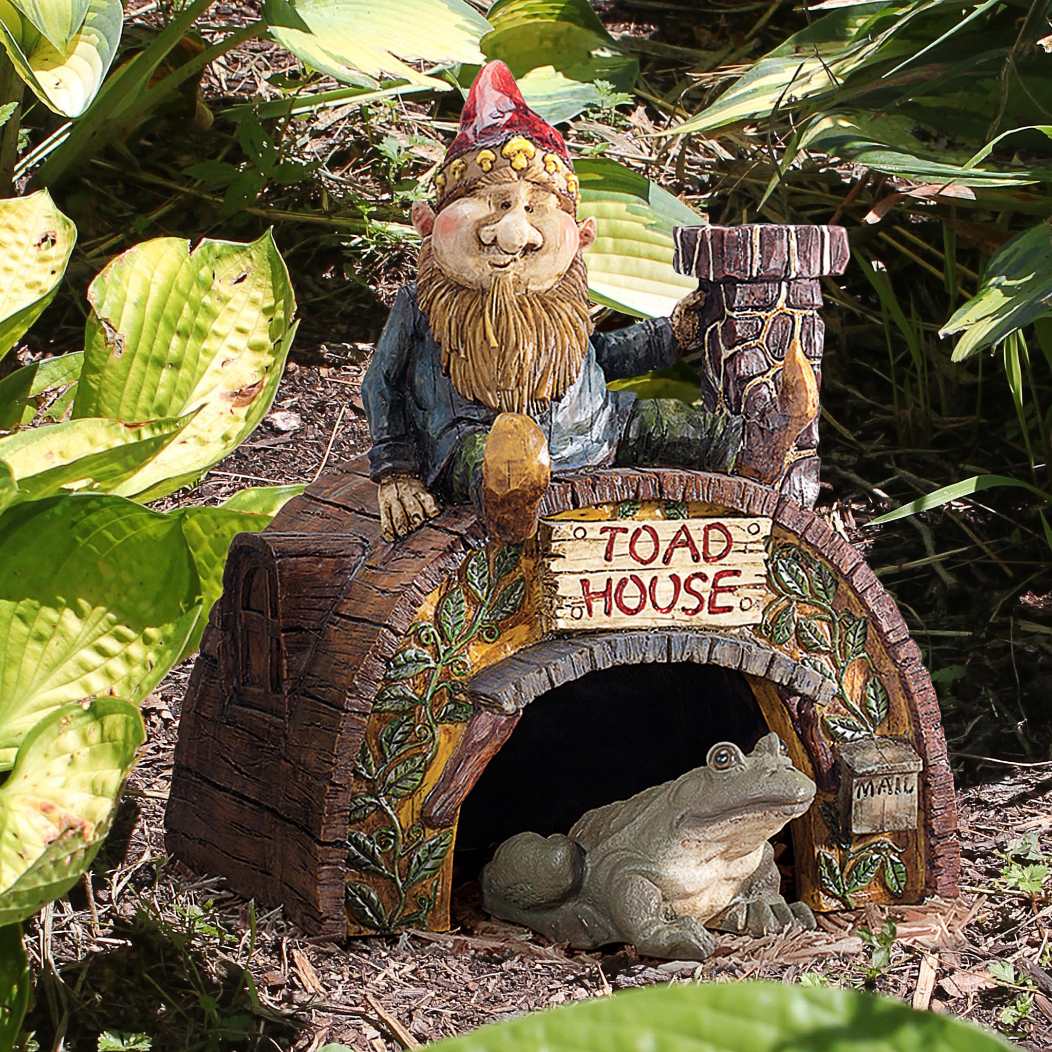 Garden Gnome Statue - Whimsical Toad & Frog House for Fairy Gardens - Outdoor Decor for Gnome Villages & Backyard Landscaping - Perfect for Fairy Tale Gardens & Whimsical Outdoor Displays