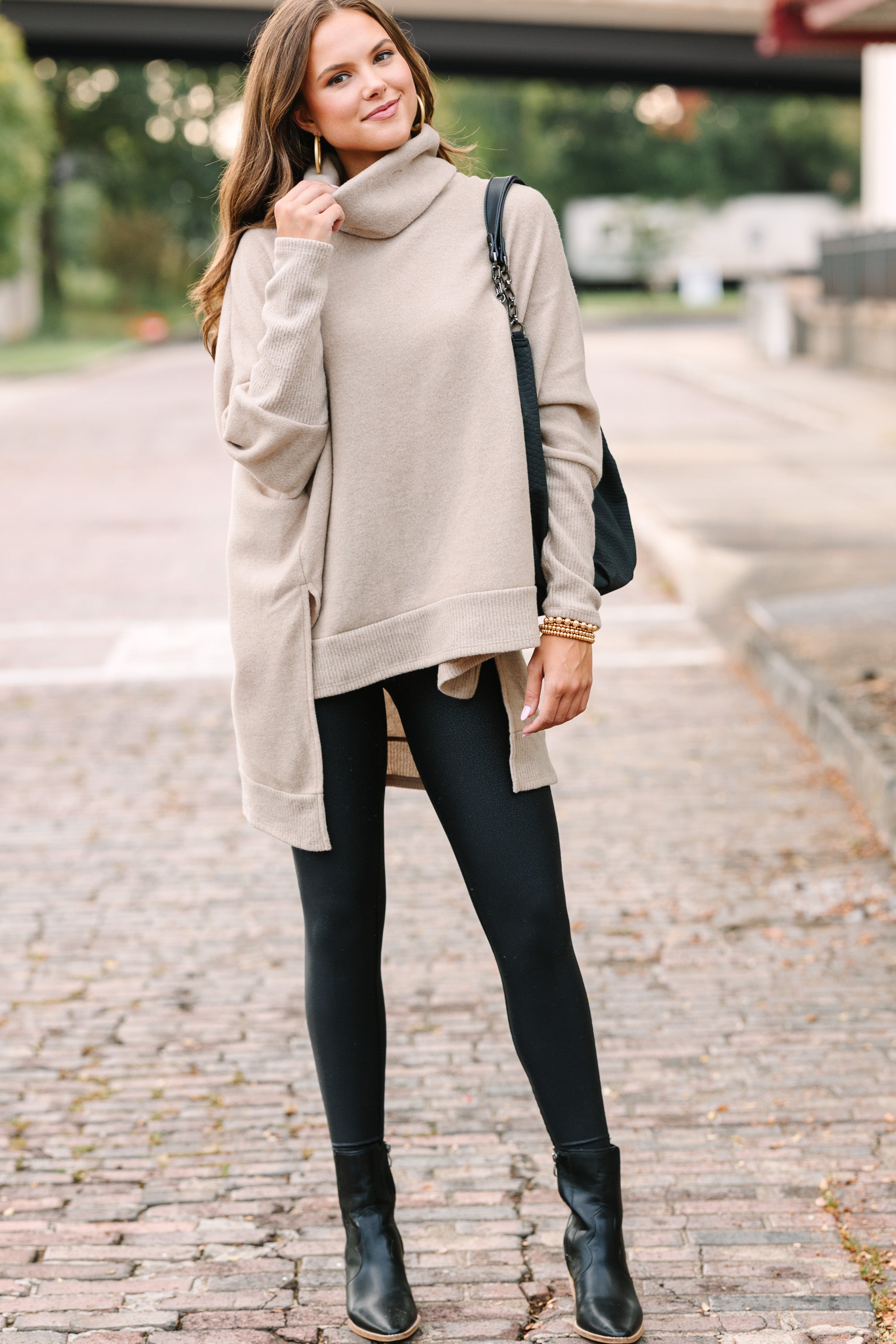 Stylish Taupe Brown Cowl Neck Sweater for Women - Soft & Comfortable Knit Pullover - Perfect for Fall & Winter Outfits, Office Wear & Casual Dates