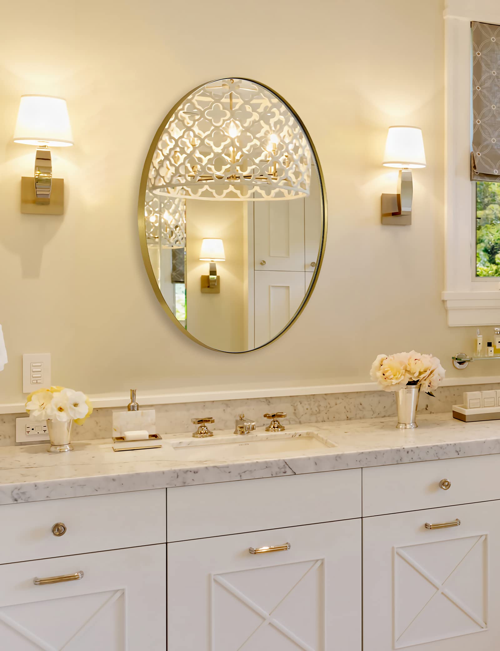 ANDY STAR 20x28'' Oval Gold Mirror - Brushed Stainless Steel Frame, Wall Mount for Bathroom & Vanity - Horizontal or Vertical Hanging - Perfect for Makeup, Grooming & Home Decor