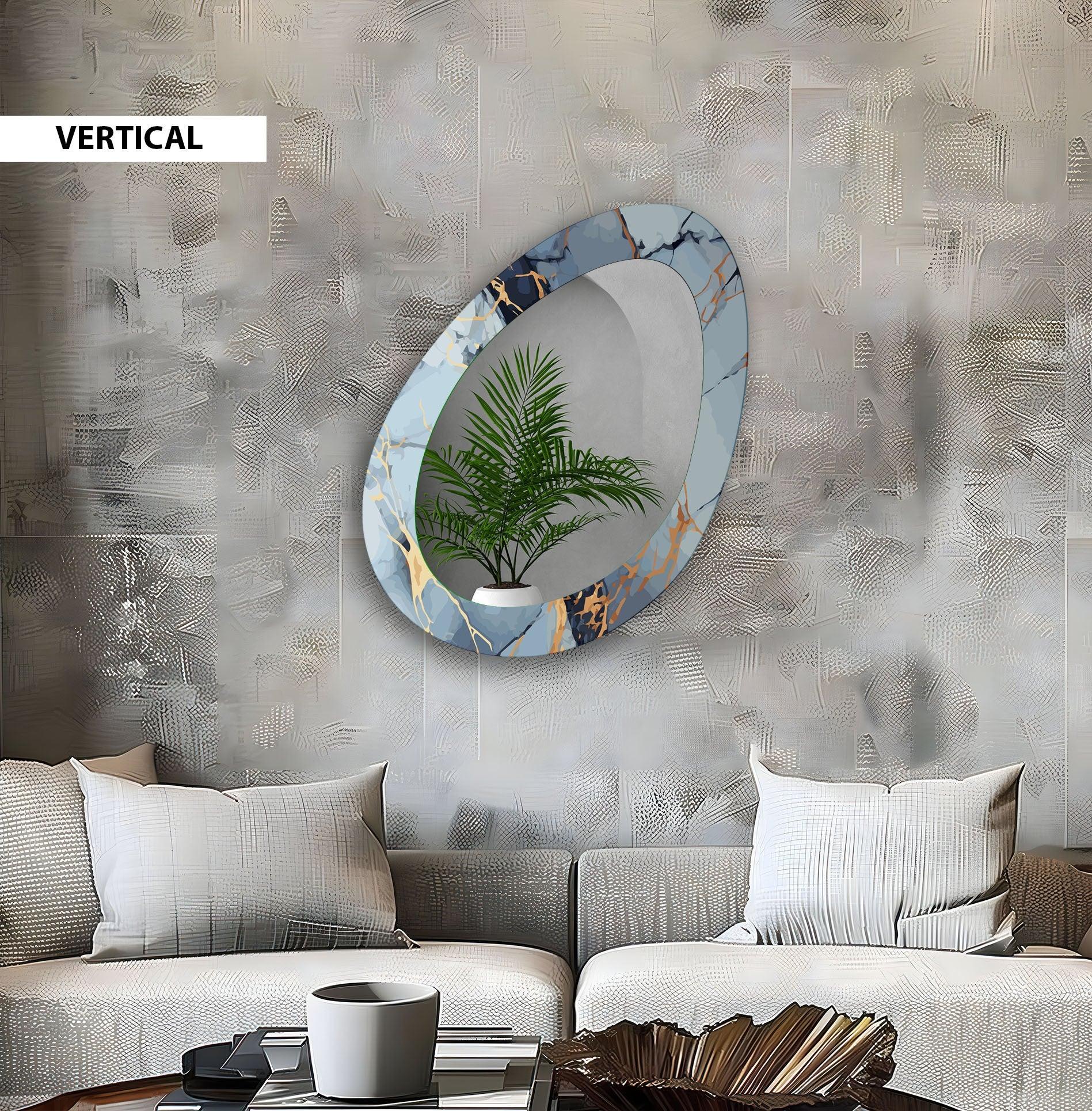 Blue Abstract Mirror - Asymmetrical Small Wall Mirror for Living Room, Bedroom & Bathroom Decor