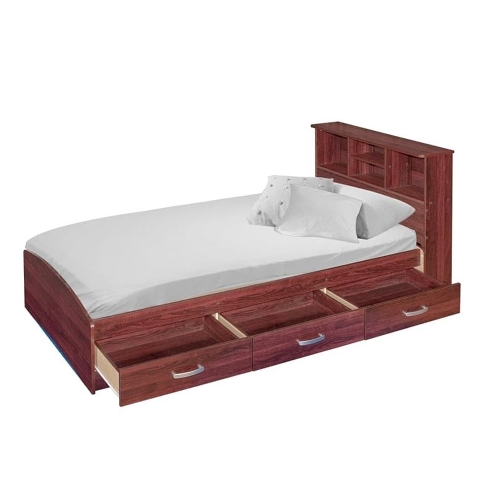 Pemberly Row Modern Wooden Twin Size Captains Bed with Storage Drawers in Rich Mahogany Finish - Perfect for Kids Rooms, Guest Bedrooms & Small Space Living