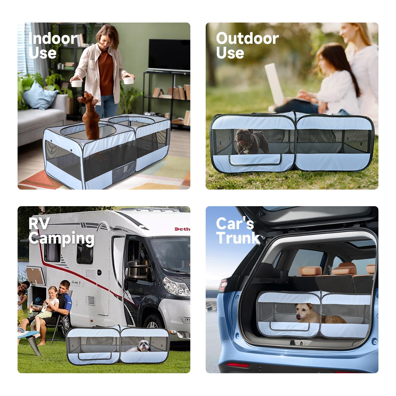 2-in-1 Dog & Cat Playpen - 73'' Large Pop Up Pet Playpen for Indoor/Outdoor Use - Portable Puppy Kennel, Cat Tent & Small Animal Cage (73.5