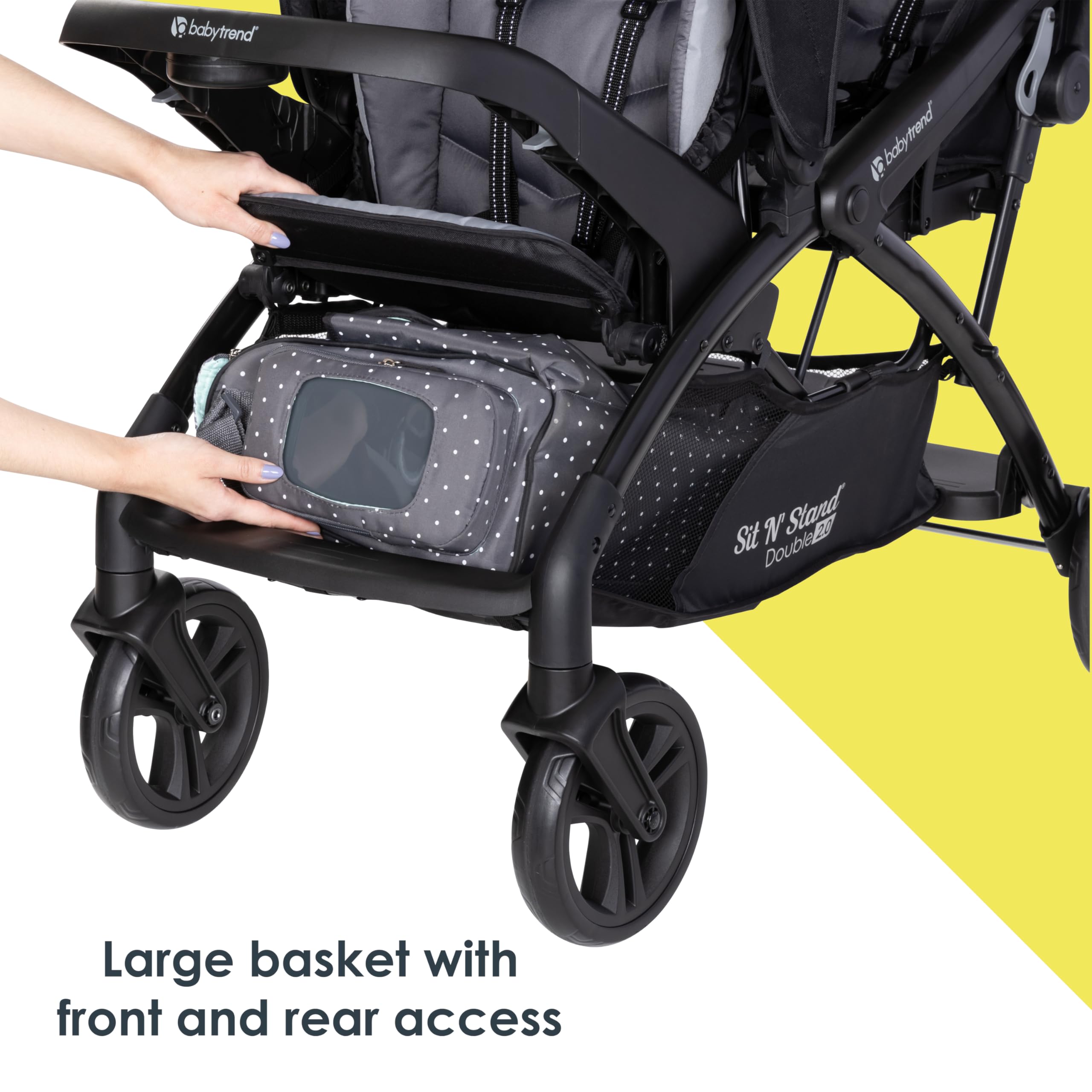 Baby Trend Sit N' Stand Double 2.0 Stroller - Lightweight Convertible Stroller for 2 Kids, Adjustable Canopy & Cup Holders, Dash Black - Perfect for Shopping, Travel & Family Outings