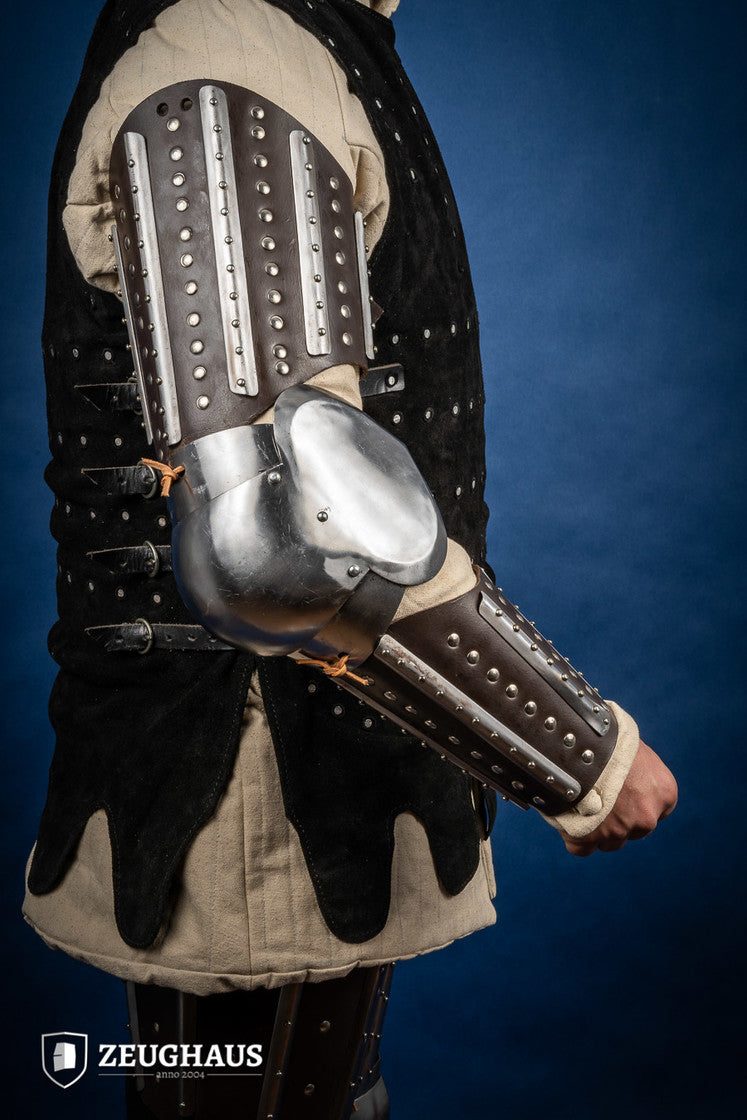 Medieval Splinted Arm Armor - Brown Leather Bracer for LARP, Cosplay & Renaissance Faires - Authentic Knight Armor Replica