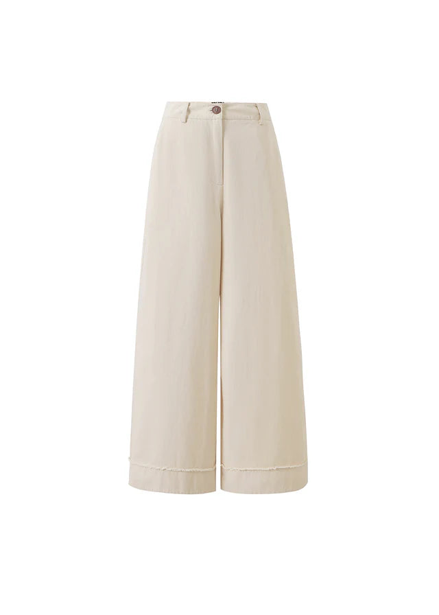 Araceli Women's Wide Leg Pants - Cream Color High Waisted Flowy Trousers for Casual Wear, Office & Travel