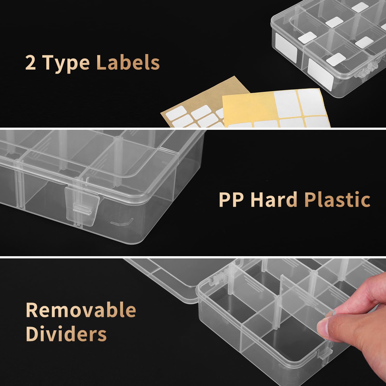 QUEFE 2-Pack Bead Organizer Box - 8 Grids with Removable Dividers for Jewelry, Crafts & Small Parts Storage