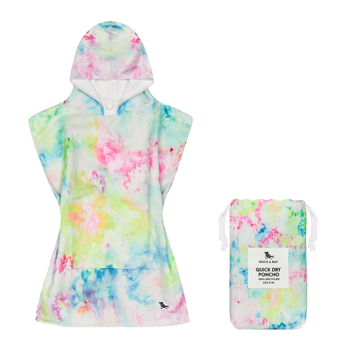 Dock & Bay Kids Hooded Poncho - Super Absorbent Quick Dry Beach Towel for Swimming Pool & Outdoor Activities - Compact Lightweight Travel Towel with Carry Bag - Mini Collection in Multiple Sizes - Perfect for Beach Vacation, Camping & Water Sports