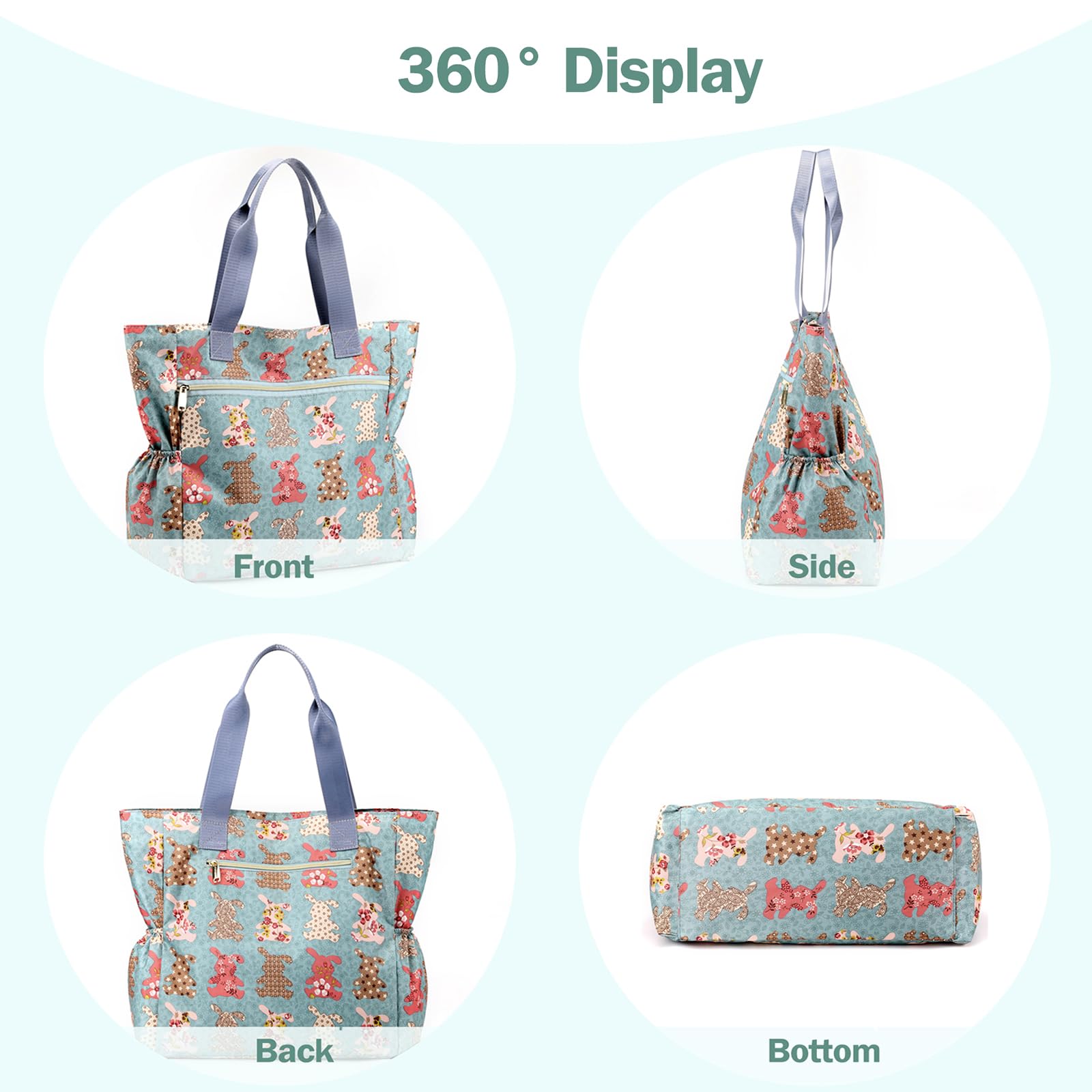Stylish Large Nylon Tote Bag for Women - Floral Print Shoulder Handbag with Top Handle - Perfect for Travel, Work & Everyday Use