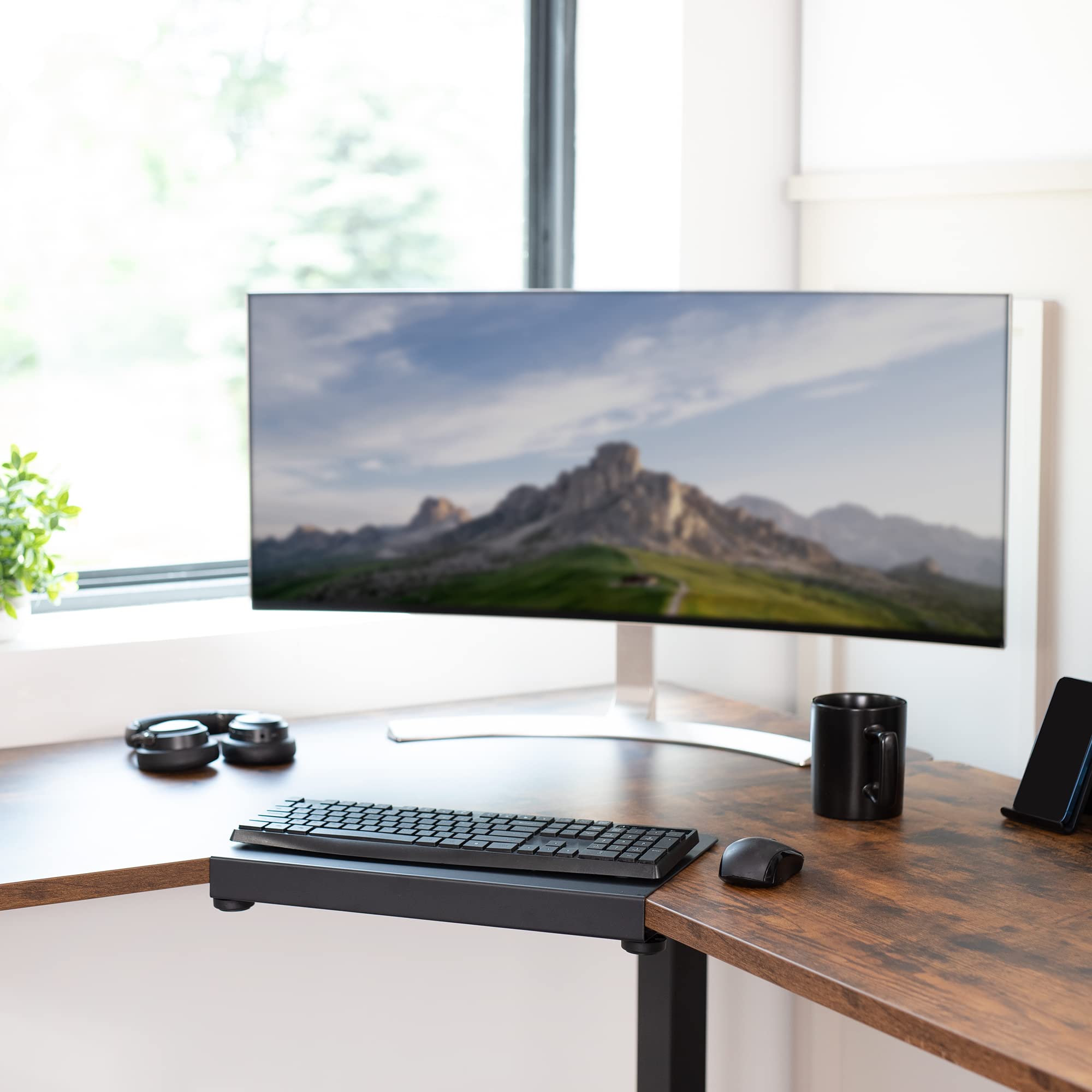 VIVO Clamp-on 17 inch Corner Desk Connector Sleeve Plate - Black L-Shaped Desk Platform Extender Attachment (DESK-AC07C) for Home Office, Gaming & Workspace Setup