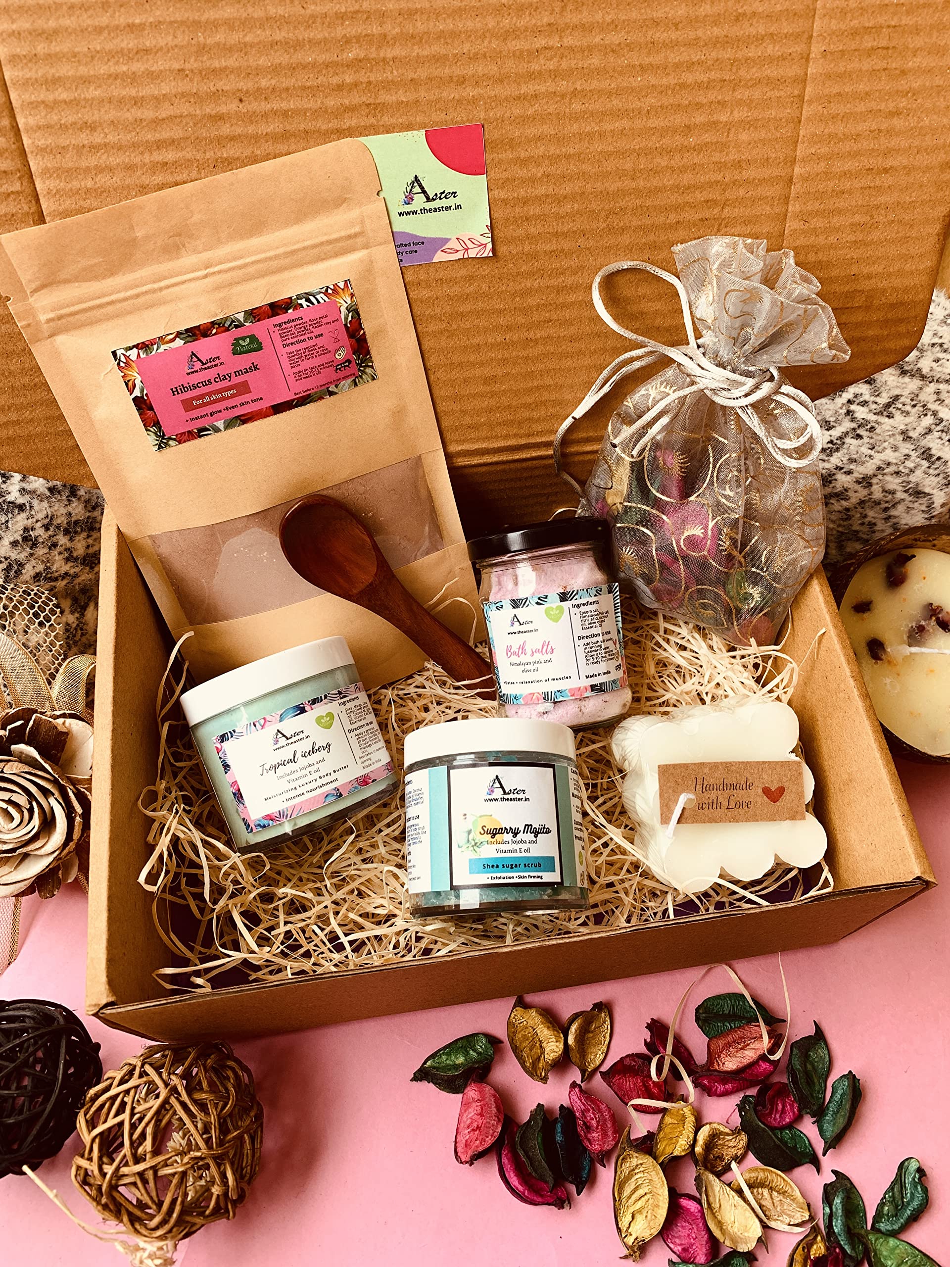 Aster Wellness Gift Box - Luxury Natural Skincare Hamper for Women, All Skin Types, No Parabens or Sulfates - Perfect for Valentine's Day, Women's Day & Self-Care Gifting
