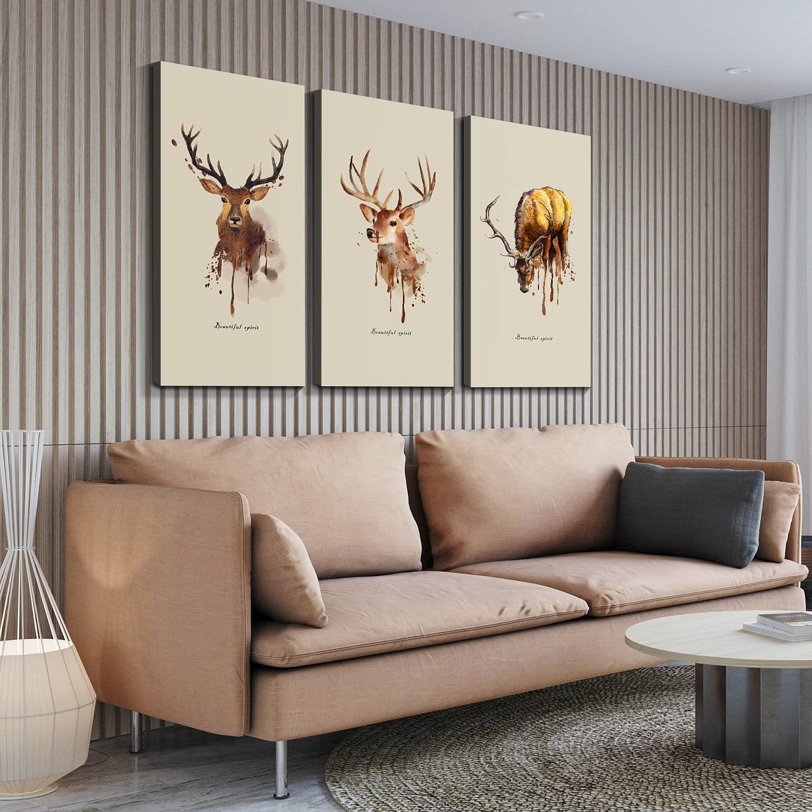 Denozer 3-Piece Canvas Wall Art - Abstract Elk Painting for Living Room, Bedroom, Office - Modern Home Decor Stretched & Framed Ready to Hang - 24x48 Inches 3 Panel Set - Perfect for Housewarming Gifts & Interior Design