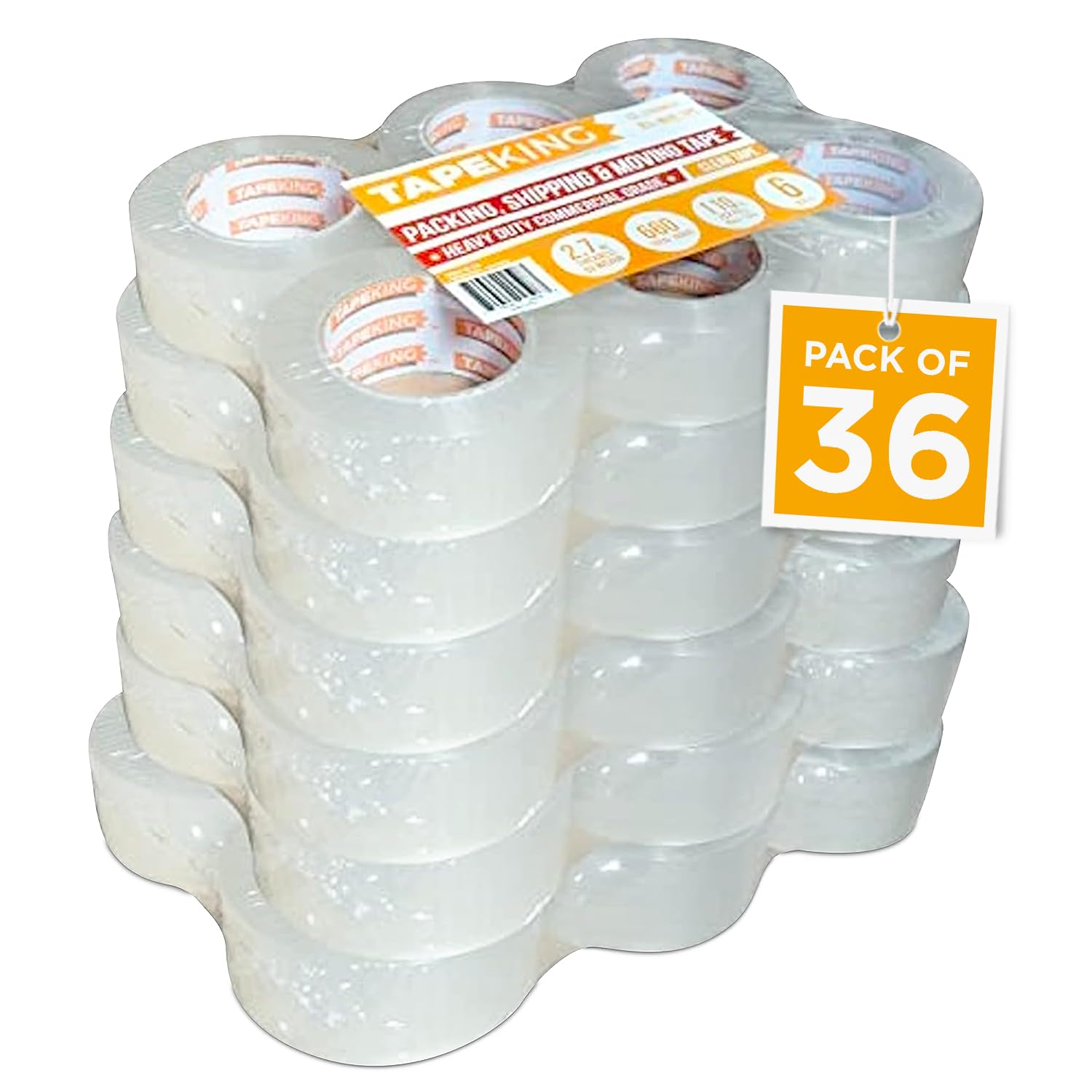 Tape King Clear Packing Tape - 36 Rolls (110 Yards Each) | 1.88 Inch Wide, 2.7mil Thick Heavy Duty Adhesive | Industrial Strength for Moving, Shipping, Packaging | Perfect for Home, Office & Warehouse Use