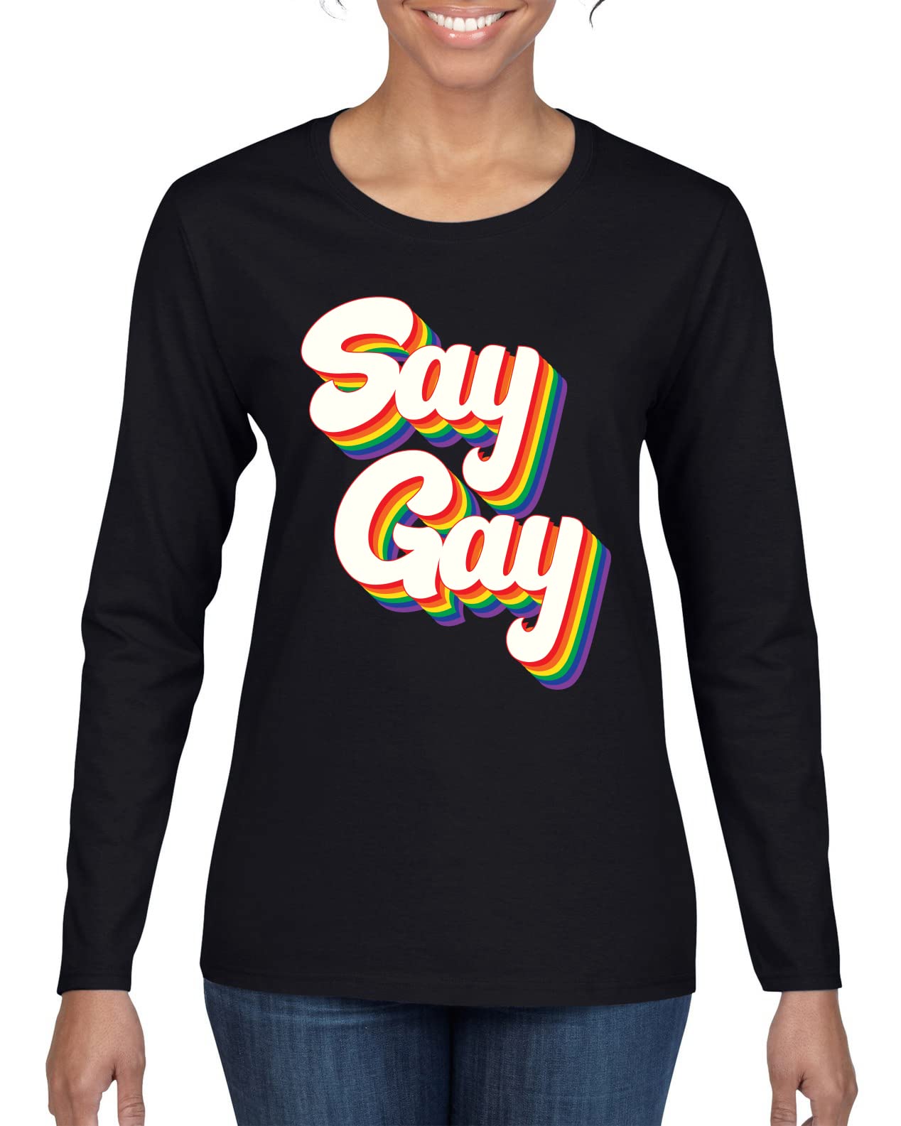 Retro Rainbow LGBT Pride Graphic Long Sleeve T-Shirt for Women - Vintage Gay Rights Apparel for Pride Parades & LGBTQ+ Support