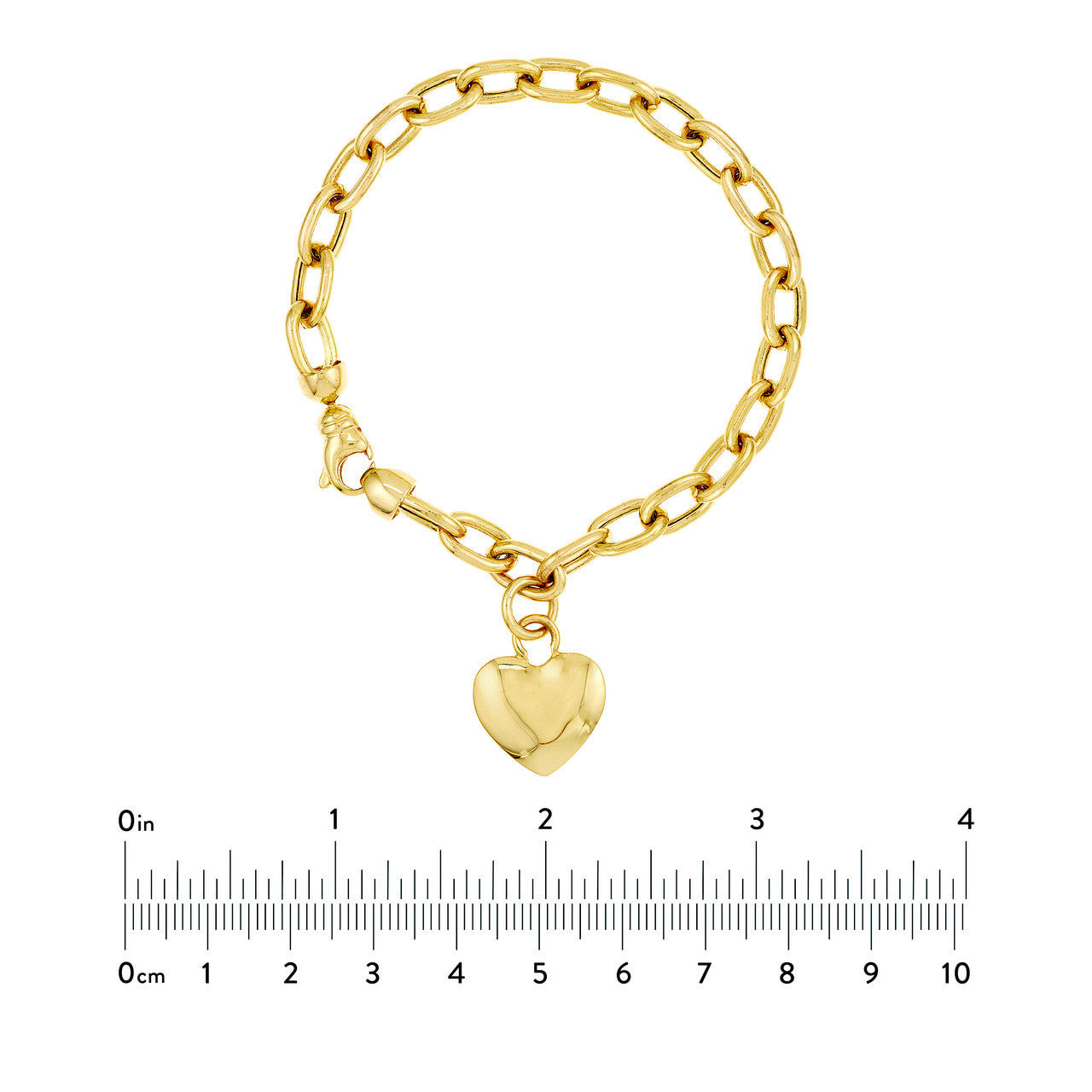 14K Yellow Gold Heart Charm Oval Rolo Link Bracelet for Women - Elegant Valentine's Day Gift, Anniversary Jewelry for Her - Perfect for Romantic Dates & Special Occasions