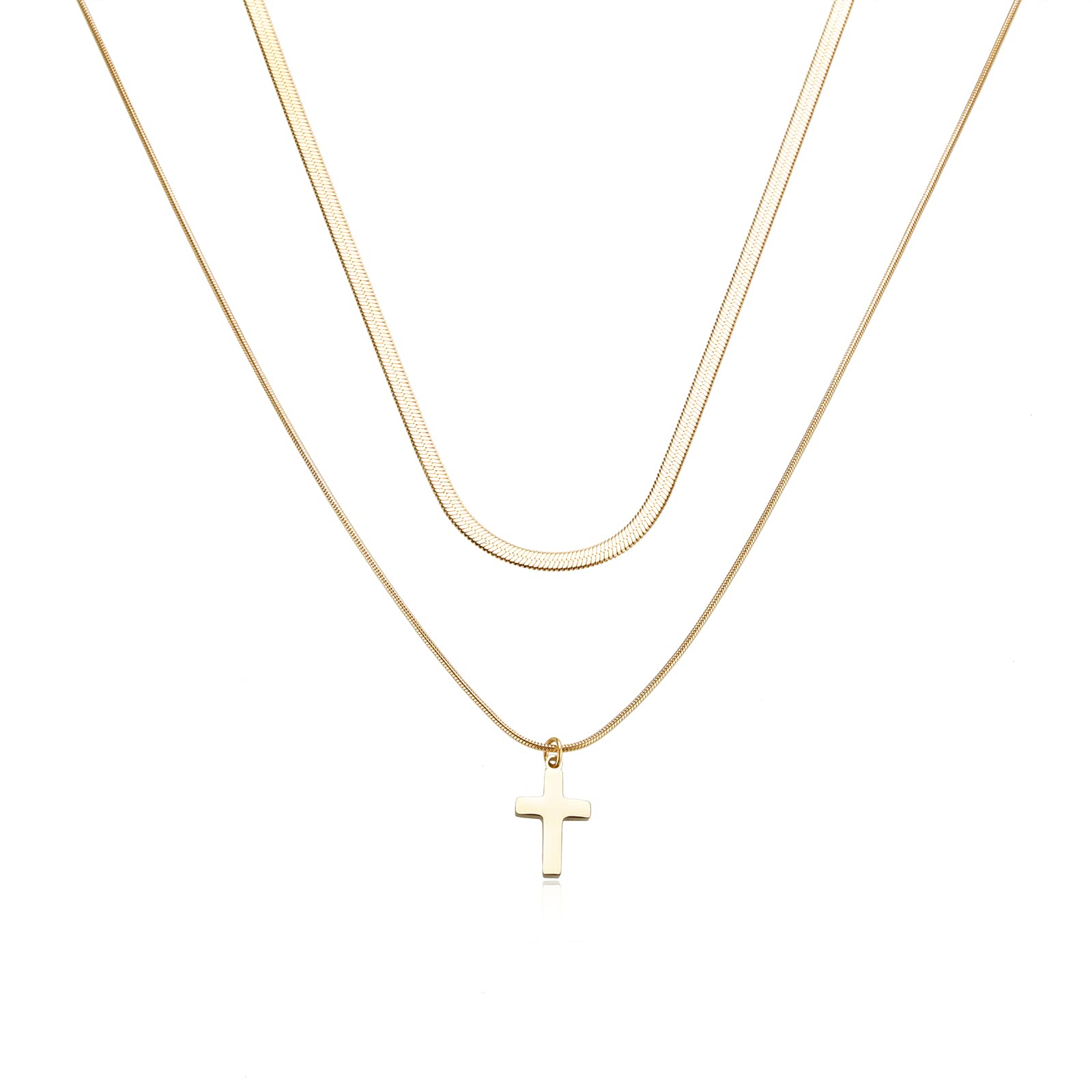 Gold Evil Eye & Cross Layered Necklace for Women - Dainty Herringbone Snake Chain Jewelry Gift Set for Her | Perfect for Everyday Wear, Date Nights & Special Occasions