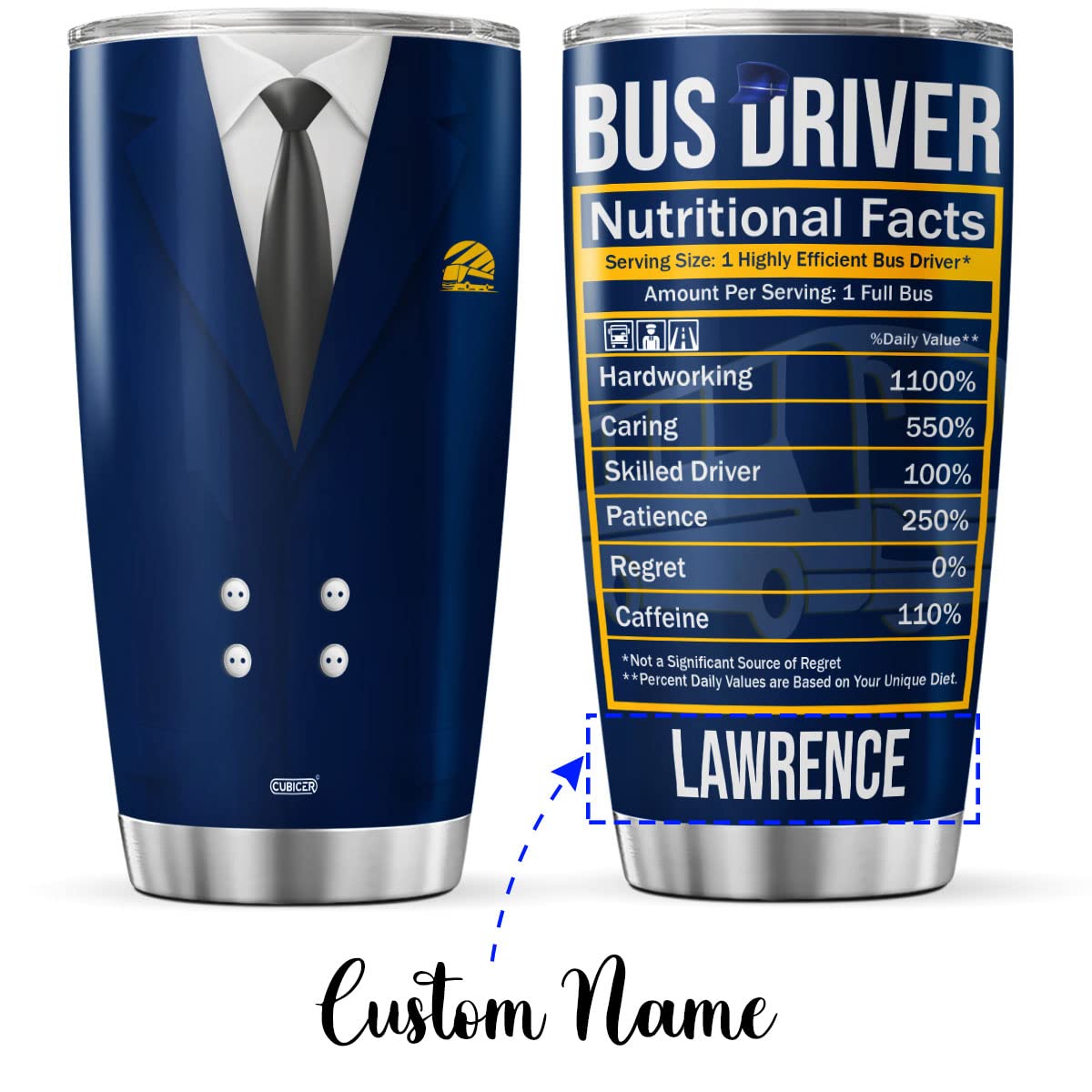Personalized Coffee Tumbler for Bus Drivers - Custom Name Funny Birthday Gift for Men, Dad, Coworkers - 20oz Travel Mug with Lid & Leakproof Design - Great for Coffee, Tea, Cold Drinks on the Go - Perfect Gift for Father's Day, Retirement & Appreciation Gifts