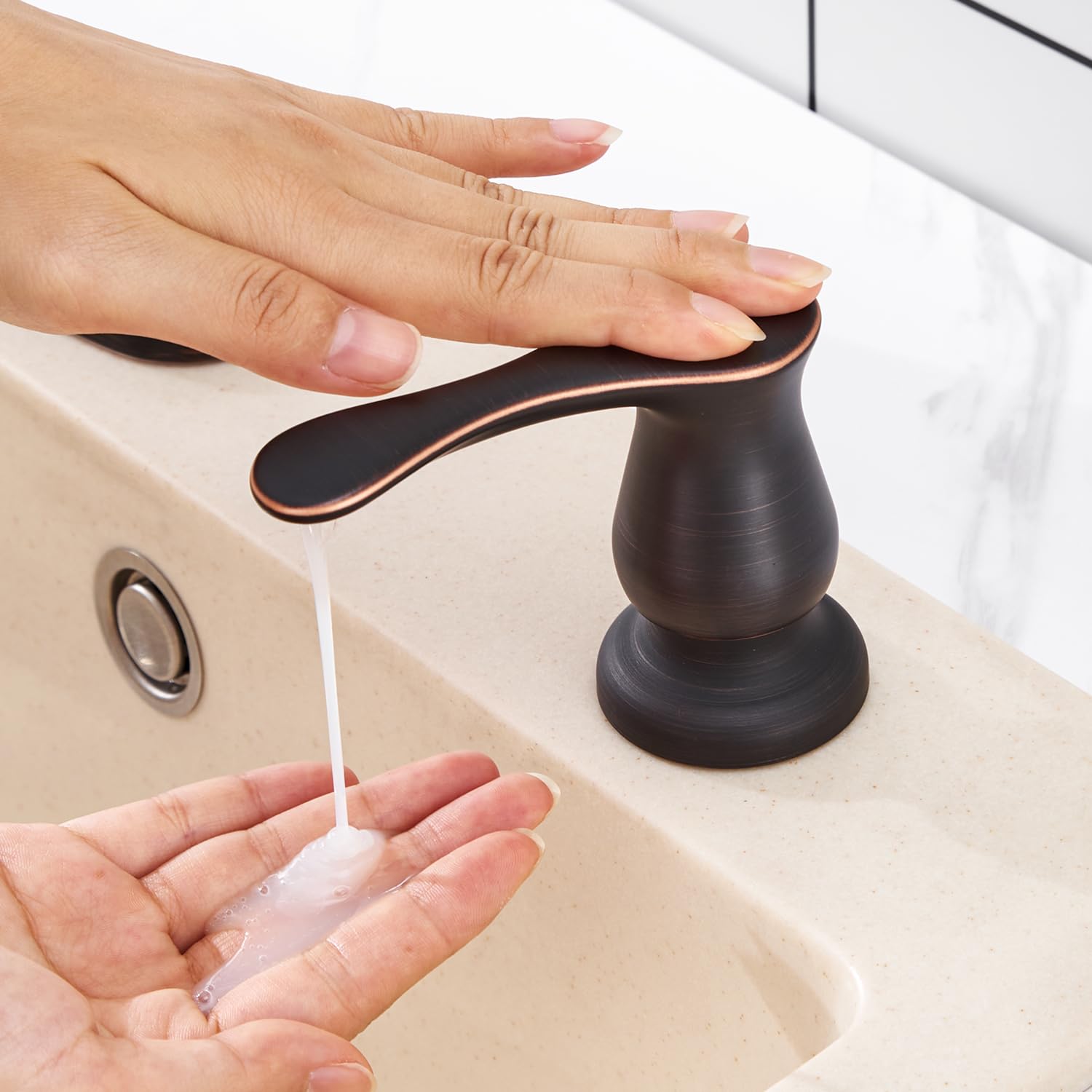 GAGALIFE Oil Rubbed Bronze Kitchen Sink Soap Dispenser - 13 OZ Built-In Top Refillable Liquid Soap Dispenser for Kitchen, Bathroom, and Laundry Room