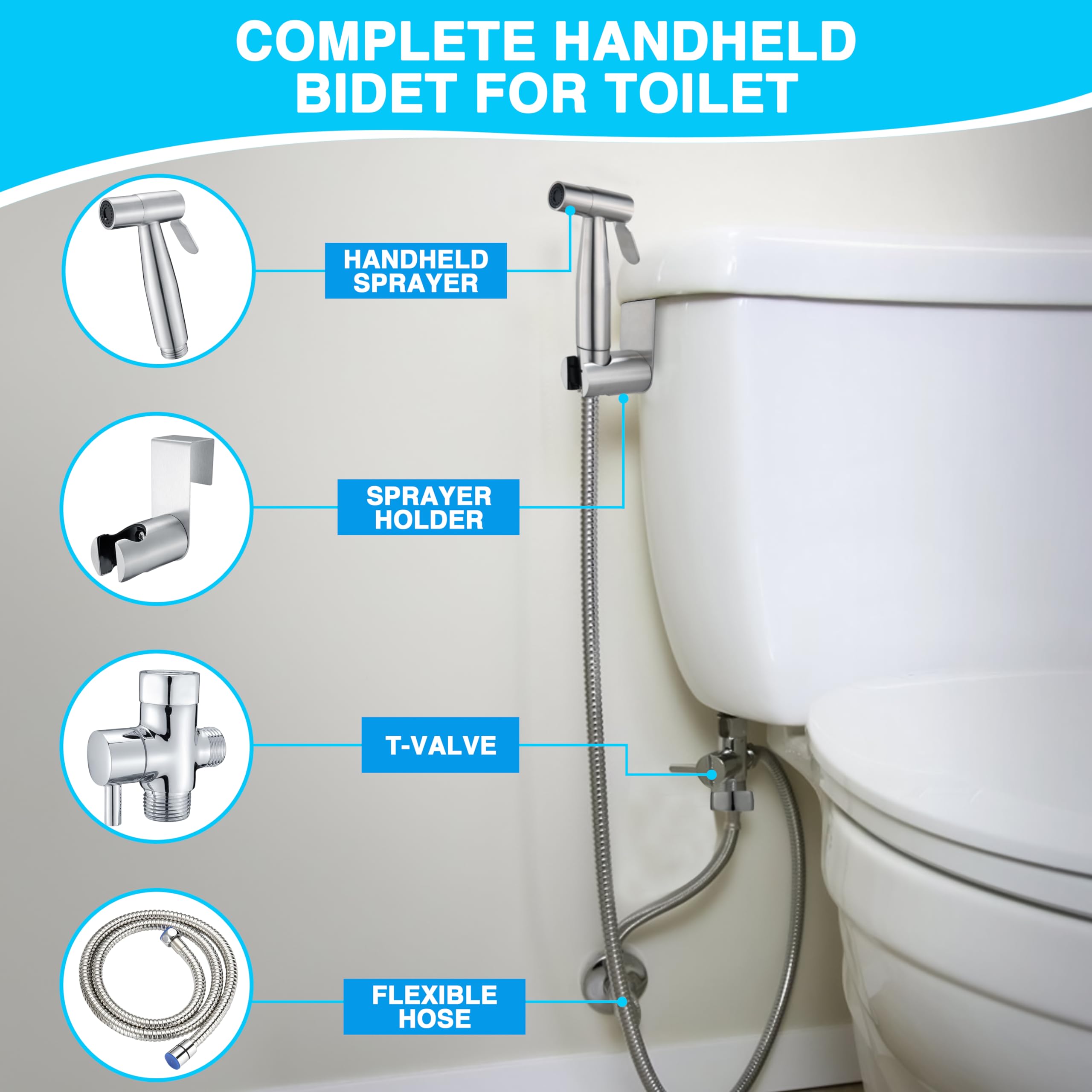 VIVIXA Adjustable Handheld Bidet Sprayer for Toilet - Stainless Steel Bidet Jet Spray Shower with Rear & Feminine Wash - Perfect for Personal Hygiene, Cloth Diaper Cleaning, and Pet Shower - Ideal for Bathroom, Baby Care, and Pet Grooming