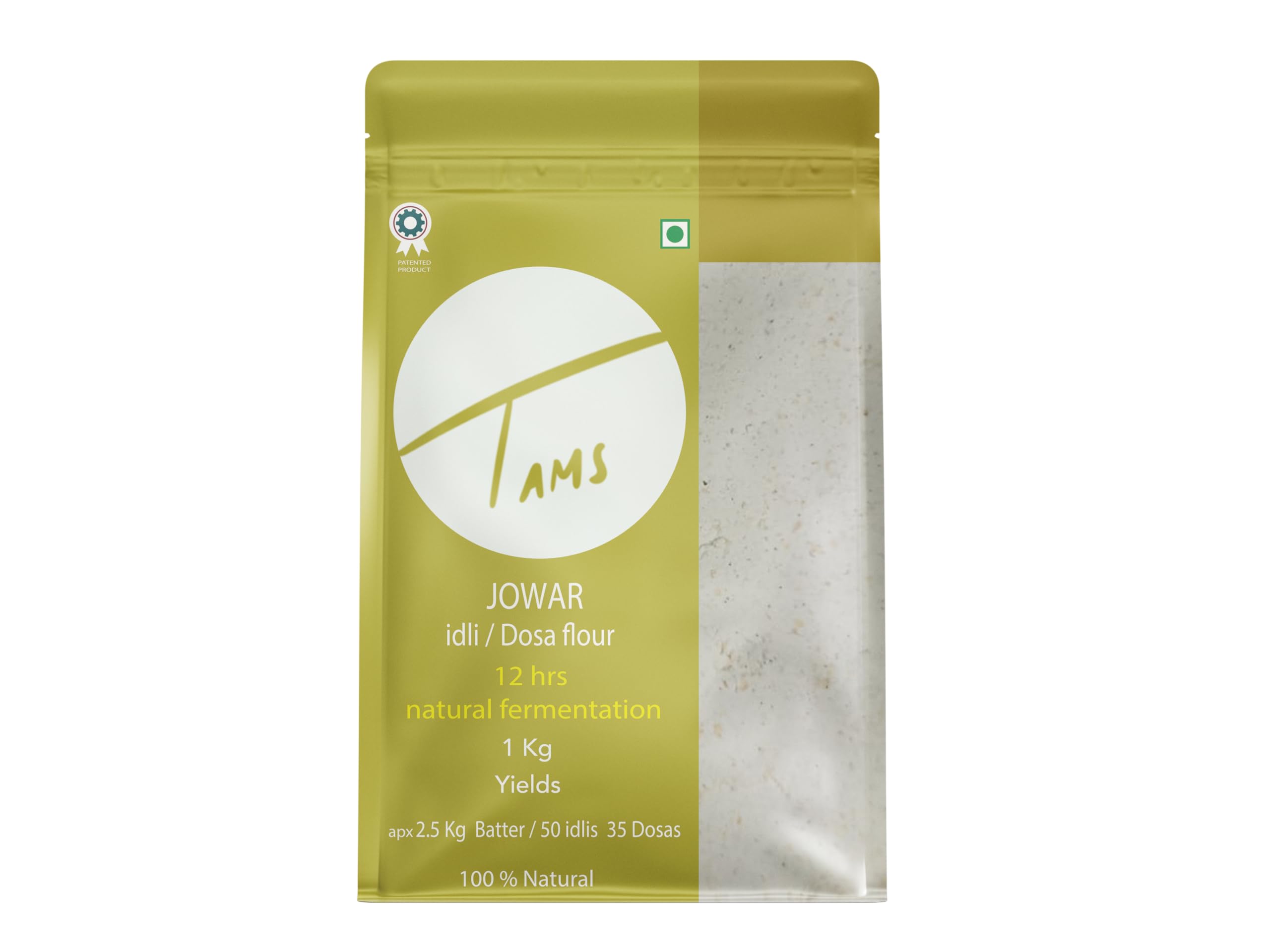 Organic Tams Jowar Idli & Dosa Flour 1kg - Makes 2.5kg Batter (60 Idlis) | India's First Naturally Fermenting Flour | 6-Month Shelf Life | No Additives, Chemicals or Yeast | Easy Homemade Batter in 10-12 Hours | Perfect for Soft, Healthy Idlis & Crispy Dosas | Great for Breakfast, Vegan & Gluten-Free Diets