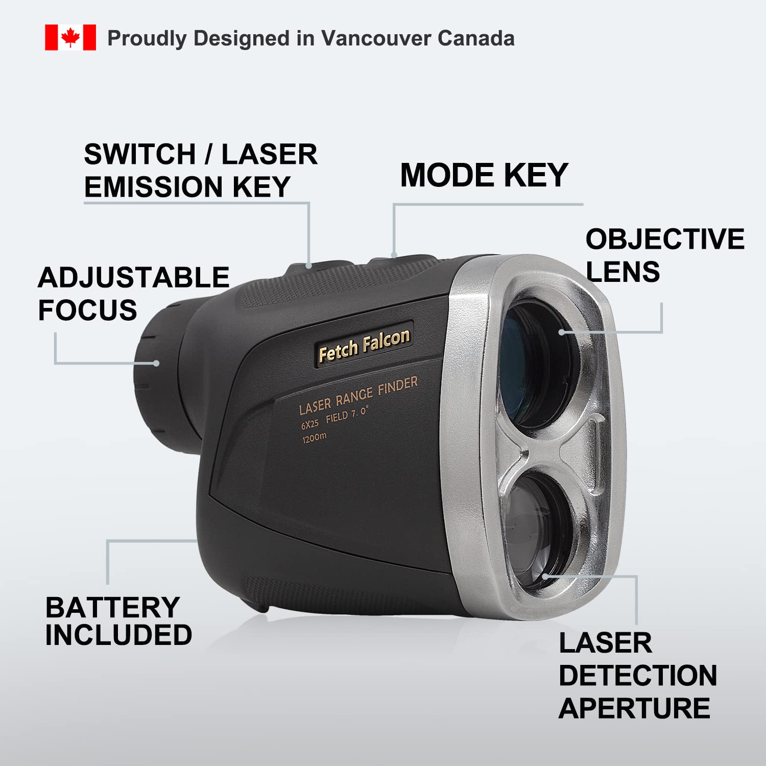 Fetch Falcon OLED Laser Golf Range Finder - 3rd Gen, 6X Magnification, High Precision Slope Mode with Scan, Flag Lock Vibration, 1000 Yard LCD Display (Black) | Perfect for Tournament Play & Course Navigation