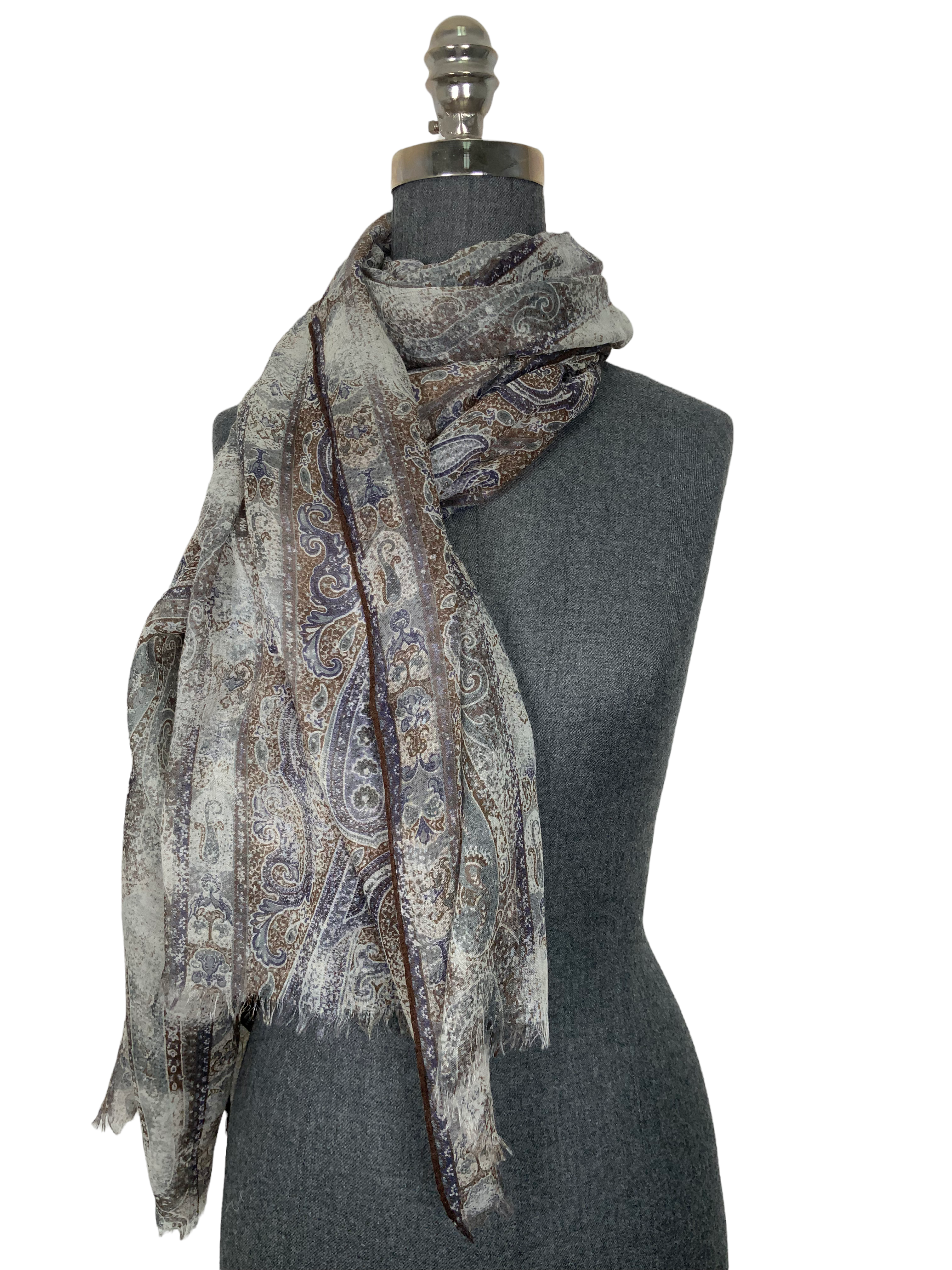 Luxury Loro Piana Cashmere Scarf - Soft Paisley Print with Fringe Trim, Oblong Shawl Wrap for Women | Perfect for Winter Fashion, Office Elegance & Gift Giving