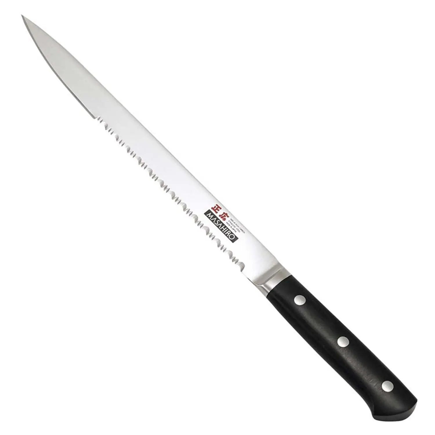 Masahiro Molybdenum Vanadium Stainless Steel Serrated Slicing Knife - Professional Kitchen Knife for Bread, Meat & Tomatoes - Perfect for Home Chefs & Restaurant Use