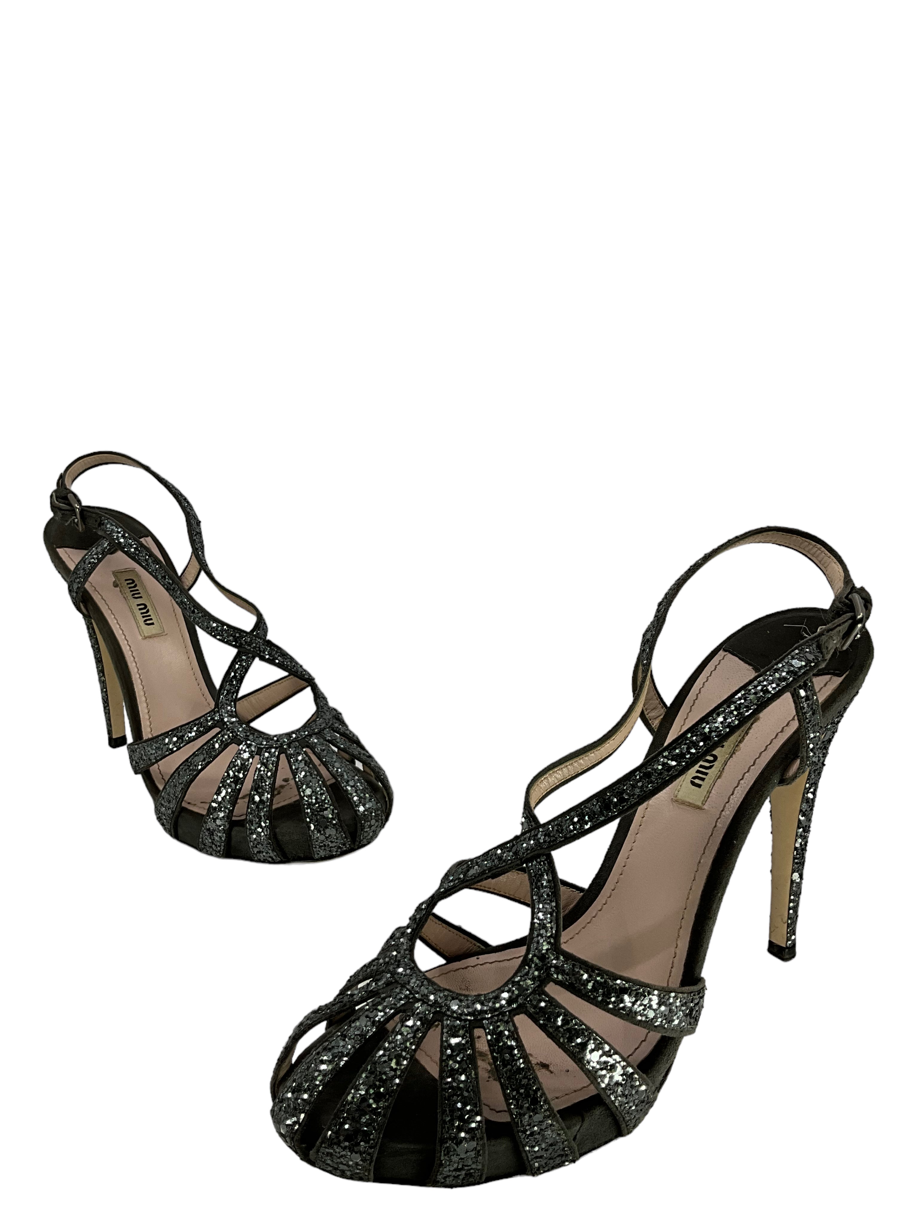 Miu Miu Embellished Leather Sandals Women's Size 10 - Luxury Designer Summer Shoes for Beach, Vacation & Wedding Occasions