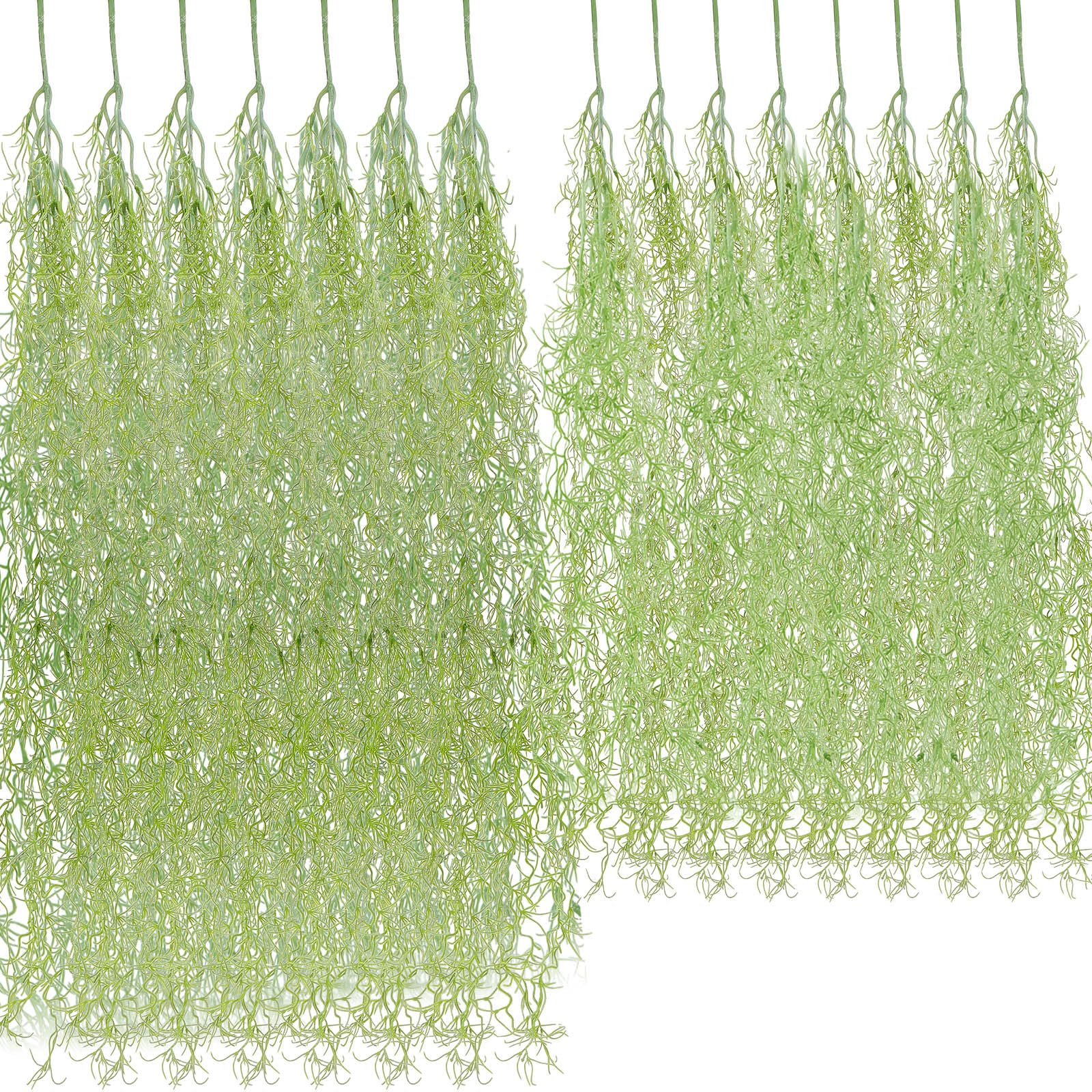 Realistic Spanish Moss Garland - 15 Pieces Faux Greenery for Potted Plants | 33 Inch & 43 Inch Green Artificial Moss | Perfect for Indoor/Outdoor Decor, DIY Crafts & Halloween Party Decorations | Home, Wedding, Garden & Event Decoration