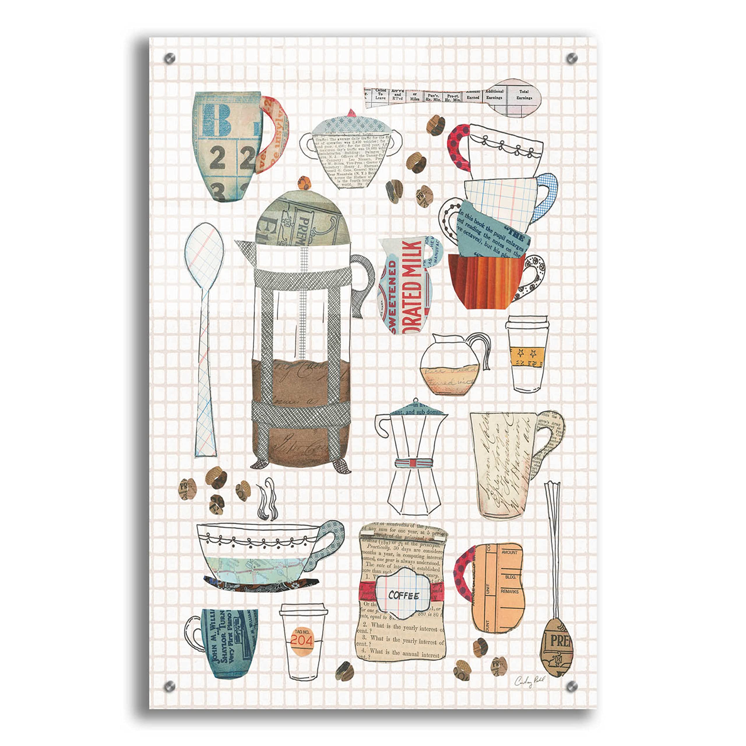 Epic Art 'Coffee Chart II v2 Gingham' by Courtney Prahl - 24x36 Inch Acrylic Glass Wall Art Painting - Modern Home & Office Decor for Living Room, Bedroom, Kitchen