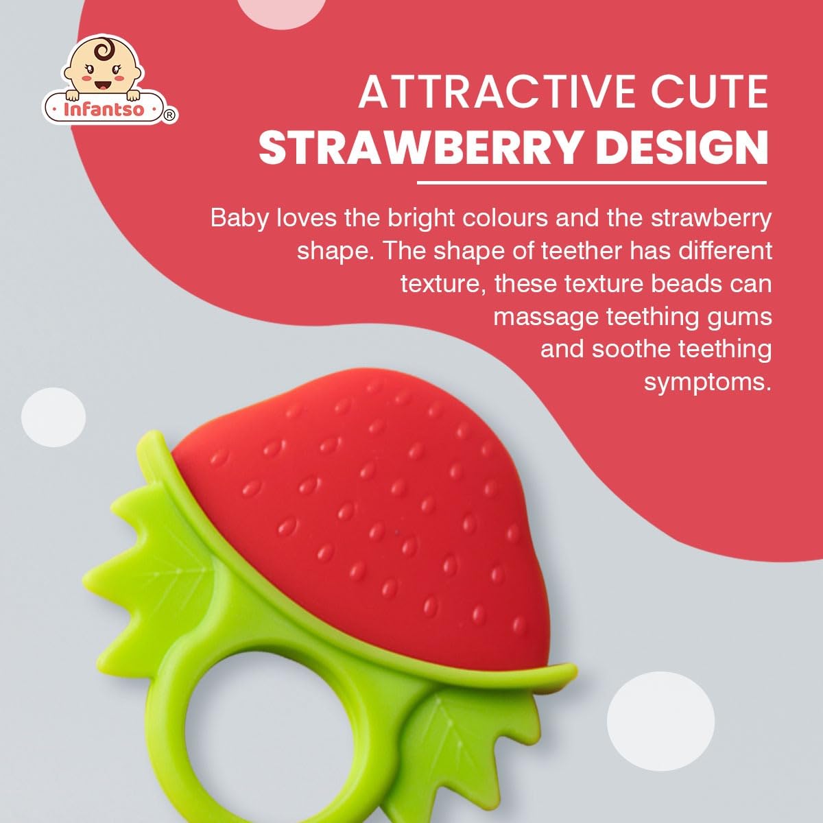 Non-Toxic Food-Grade Silicone Baby Teether for 2+ Months - BPA Free, Pain Relief for Teething Infants (Strawberry Red & Bottle Blue) | Perfect for Soothing Sore Gums at Home or On-the-Go