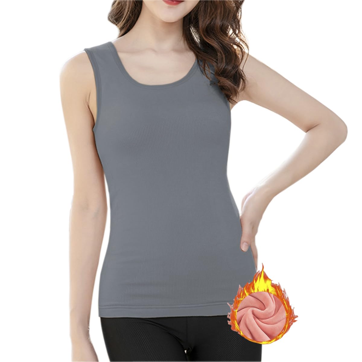 Flenwgo Women's Cotton Thermal Fleece Lined Cami Tank Top - Warm Winter Base Layer Undershirt for Cold Weather, Layering & Outdoor Activities