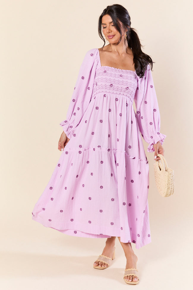Elegant Purple Smocked Floral Maxi Dress for Women - Perfect for Weddings, Parties & Summer Vacations