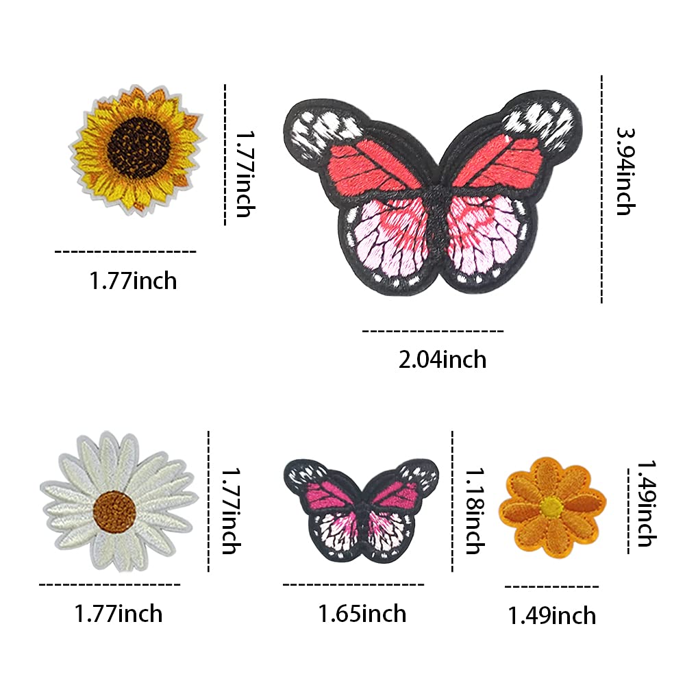 42pcs Embroidered Floral Iron-On Patches - Sunflower Daisy Butterfly Appliques for DIY Clothing, Jackets, Jeans & Bags - Sew On Patches for Crafts & Fabric Decoration - Perfect for Upcycling, Costumes & Personalized Gifts