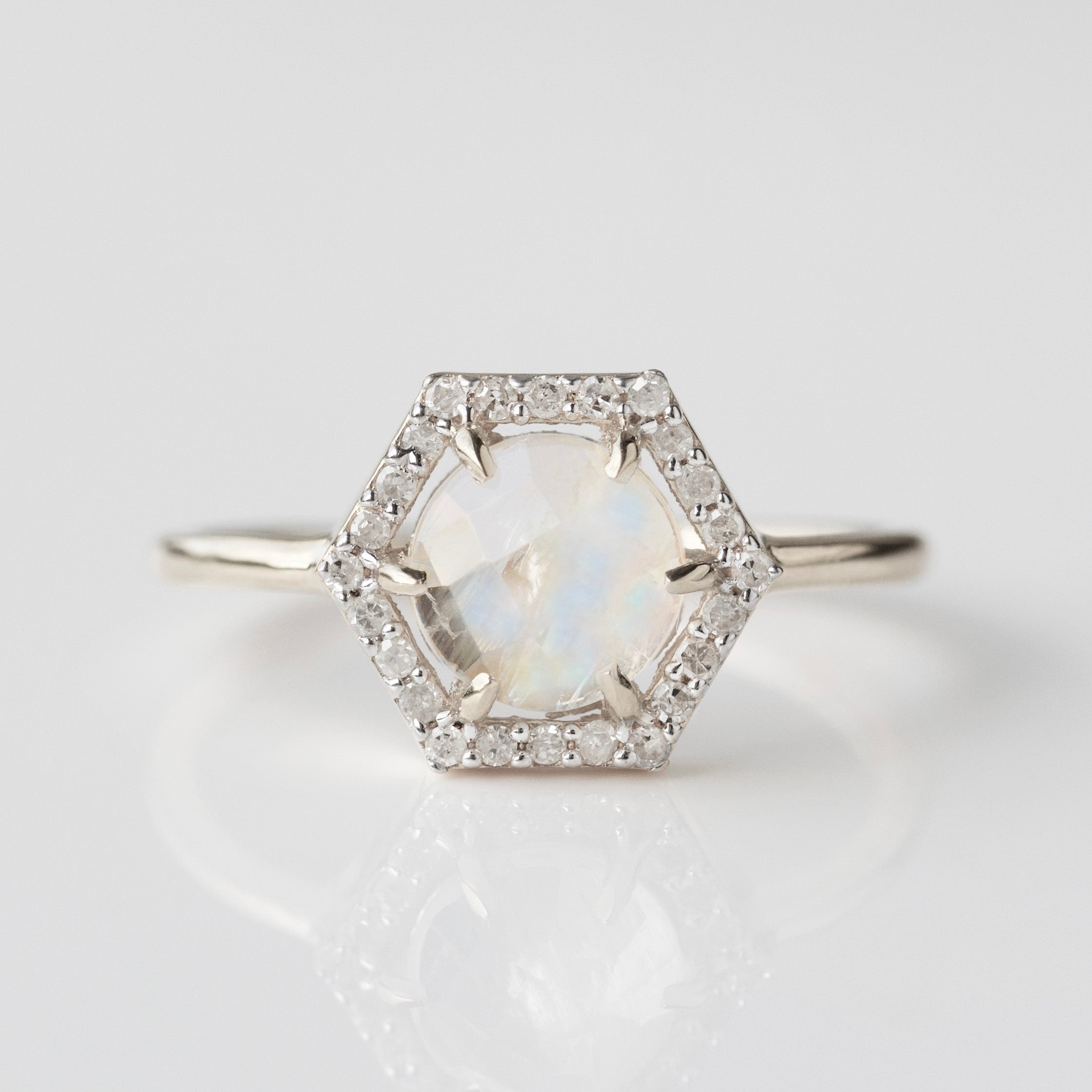 Moonstone & Diamond Hexagon Ring for Women - Elegant Vintage Jewelry for Engagement, Wedding, Anniversary & Special Occasions