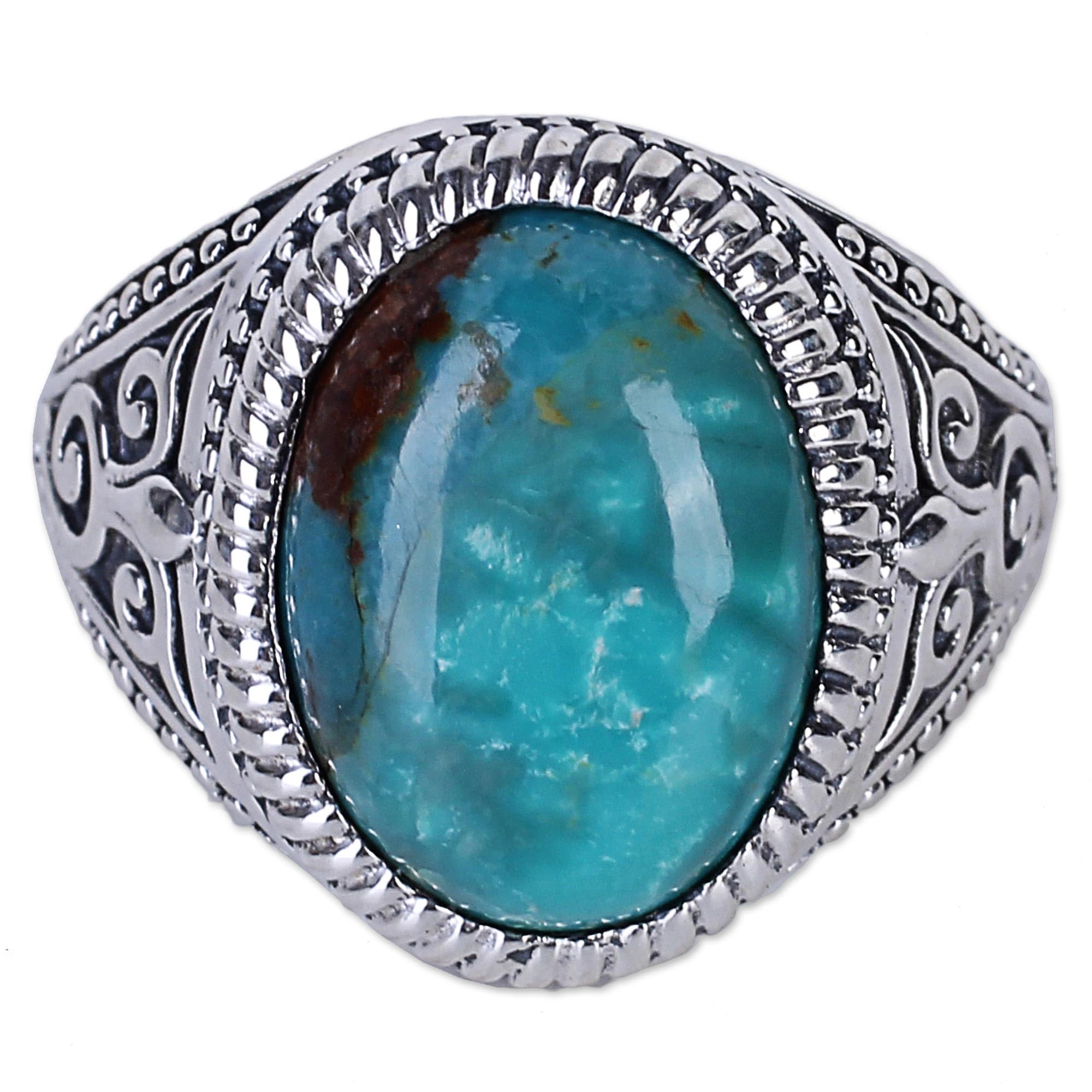 NOVICA Handmade .925 Sterling Silver Cocktail Ring with Reconstituted Turquoise Stone - Radiant Blue Beauty from India | Perfect for Evening Parties, Weddings & Boho Fashion