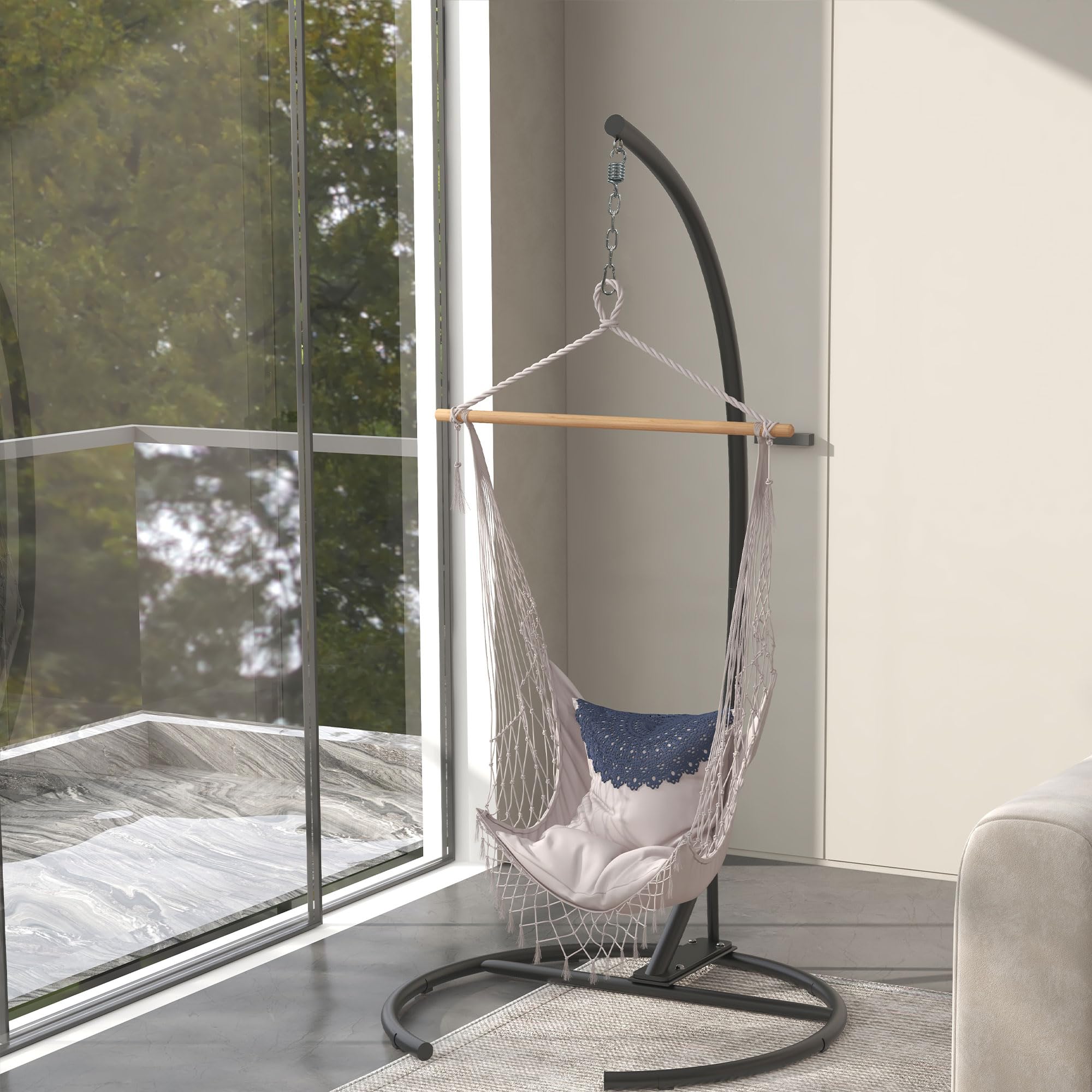 Outsunny Black Hanging Hammock Chair Stand with Round Base - Sturdy Frame for Hammock Chairs, Egg Chairs & Porch Swings - Indoor/Outdoor Use for Patio, Garden, Balcony & Living Room Relaxation