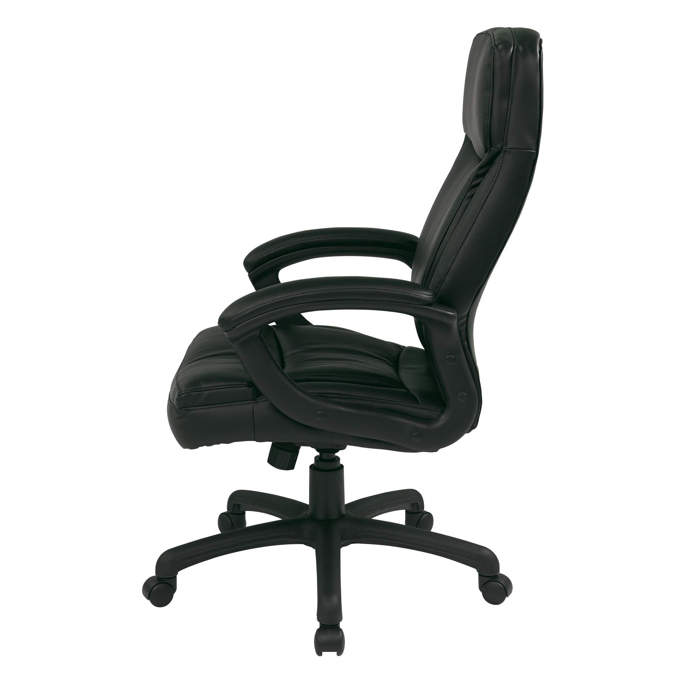 Office Star EC Series Executive Bonded Leather High Back Adjustable Office Chair with Thick Padded Contour Seat & Locking Tilt Control - Ergonomic Desk Chair for Home Office, Computer Work & Conference Rooms (Black)