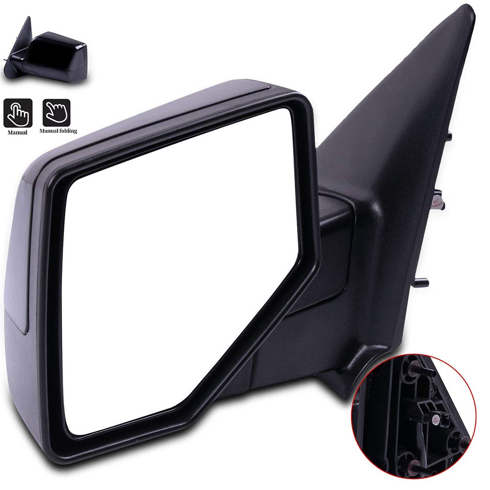 FINDAUTO Manual Folding Non-Heated Driver Side View Mirror Replacement for 2006-2011 Ford Ranger - Black ABS Exterior Door Mirror (Part# FO1320283) | Perfect for Parking in Tight Spaces & Enhanced Road Visibility
