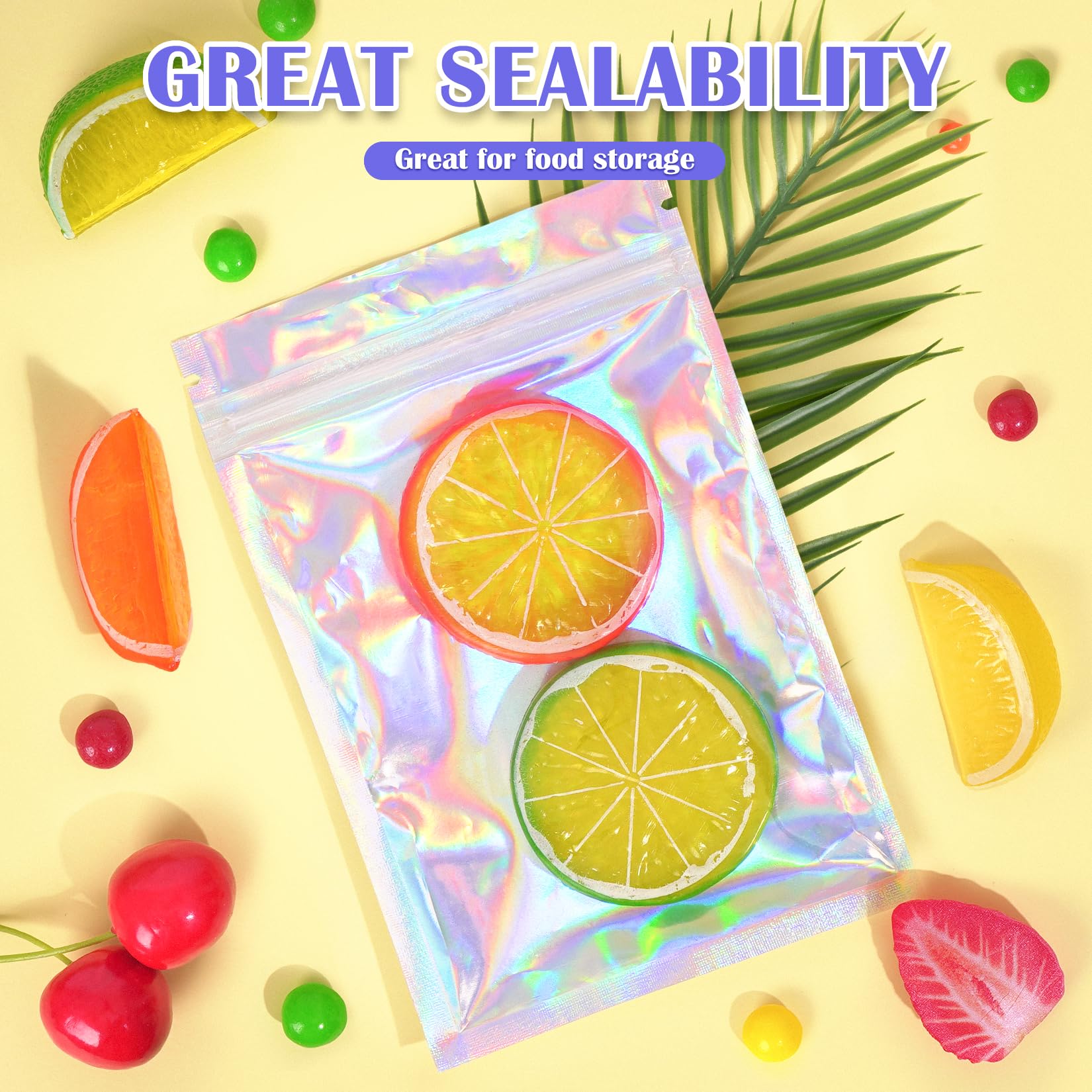 100 Pcs 3x5in Mylar Bags - Holographic Smell Proof Resealable Foil Pouches for Candy, Treats, Jewelry & Bracelets | Small Business Packaging, Freshie Bags & Sample Bags - Perfect for Retail, Gifts & Storage