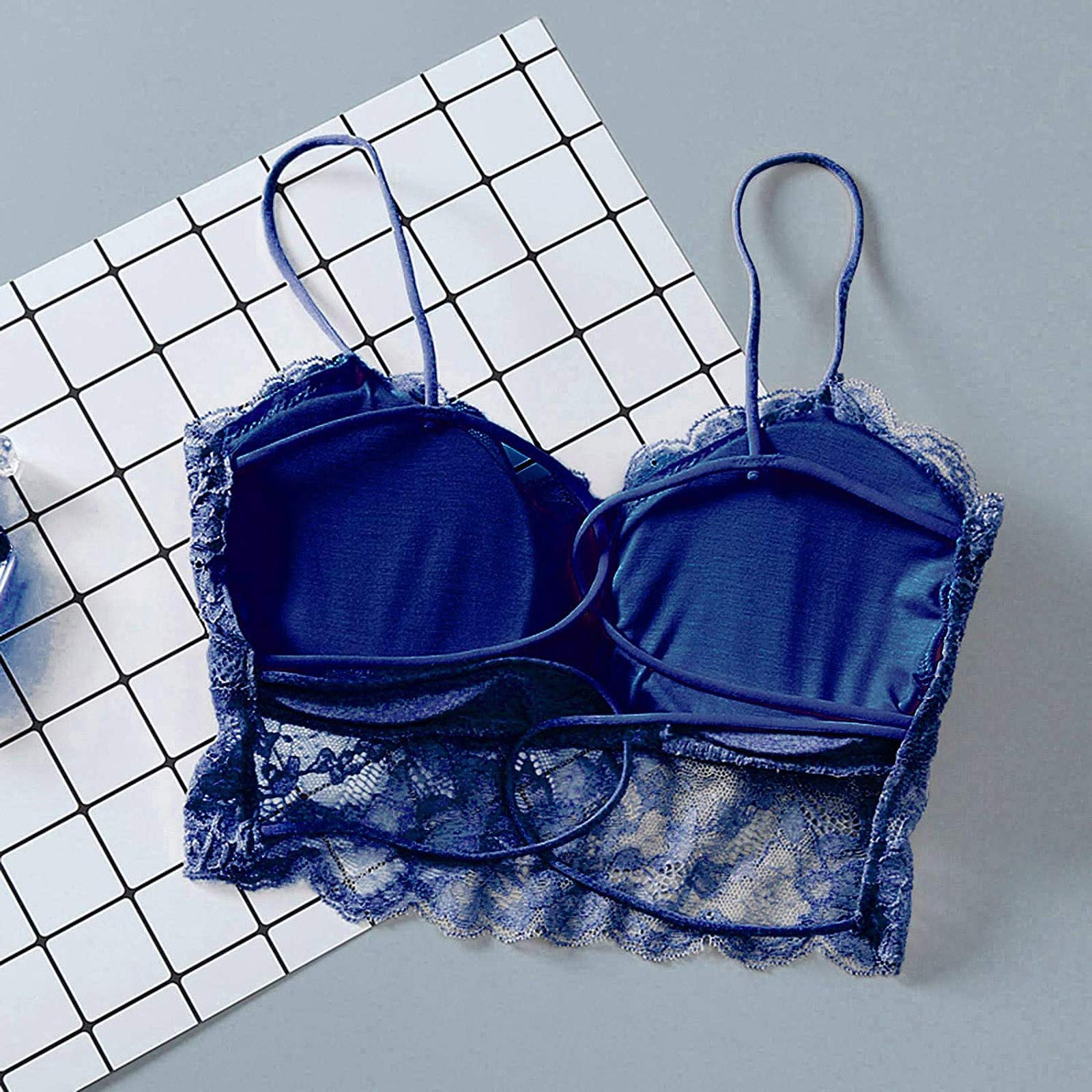 3Pc Women's Sexy Lace Crisscross Bandeau Vest with Chest Pad - Comfortable Sports Underwear & Nightwear for Sleep, Lounge, and Date Nights - Blue