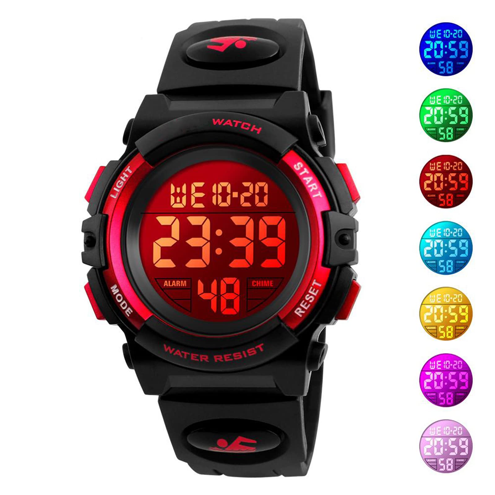 FANMIS Men's Digital Sports Watch - LED Backlight, Waterproof, Multifunction Chronograph with PU Strap (Red) - Perfect for Outdoor Activities, Running, Hiking & Fitness Tracking