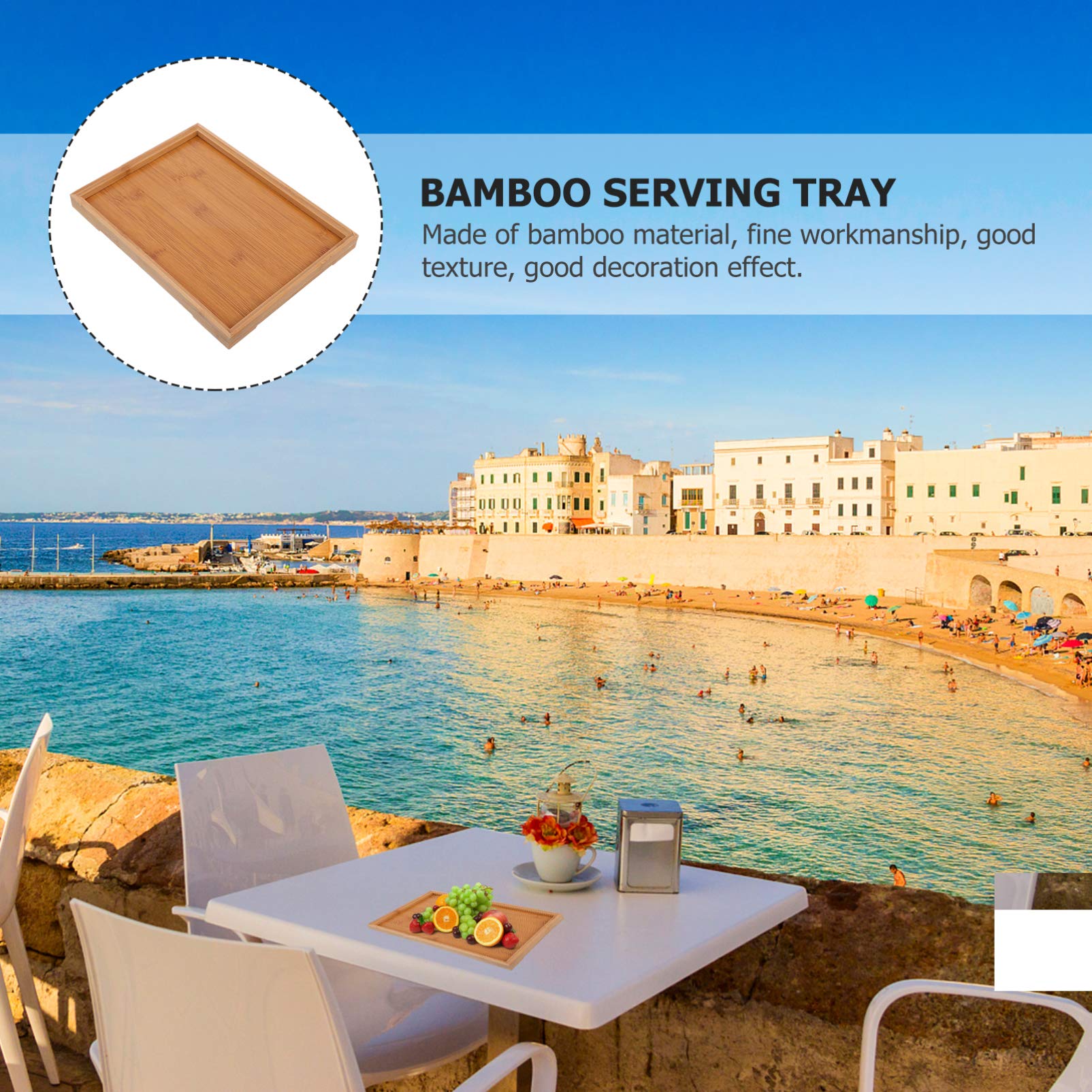 **Cabilock Bamboo Serving Tray - 1pc Natural Bamboo Platter for Food, Tea, Snacks | Eco-Friendly Home & Kitchen Serving Dish for Parties, Dining, Entertaining**