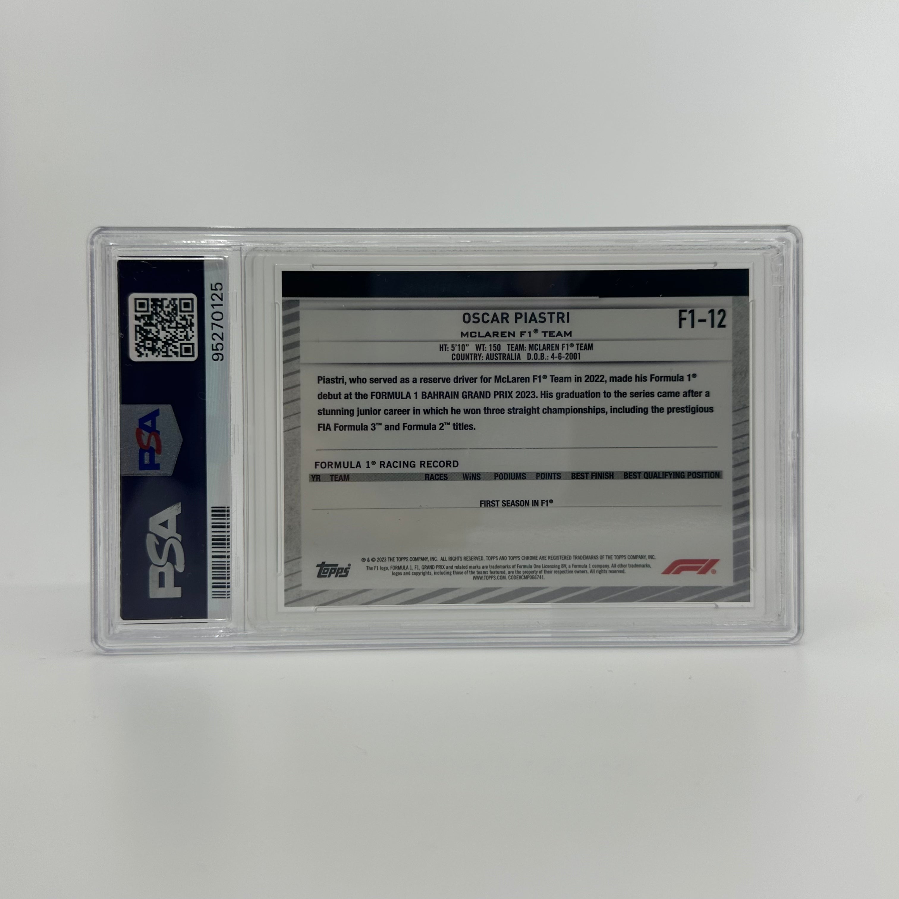 2023 Topps Chrome Oscar Piastri #12 PSA 10 Gem Mint 15/50 Gold Refractor Rookie Card - Perfect for Collectors, Sports Memorabilia, and Investment