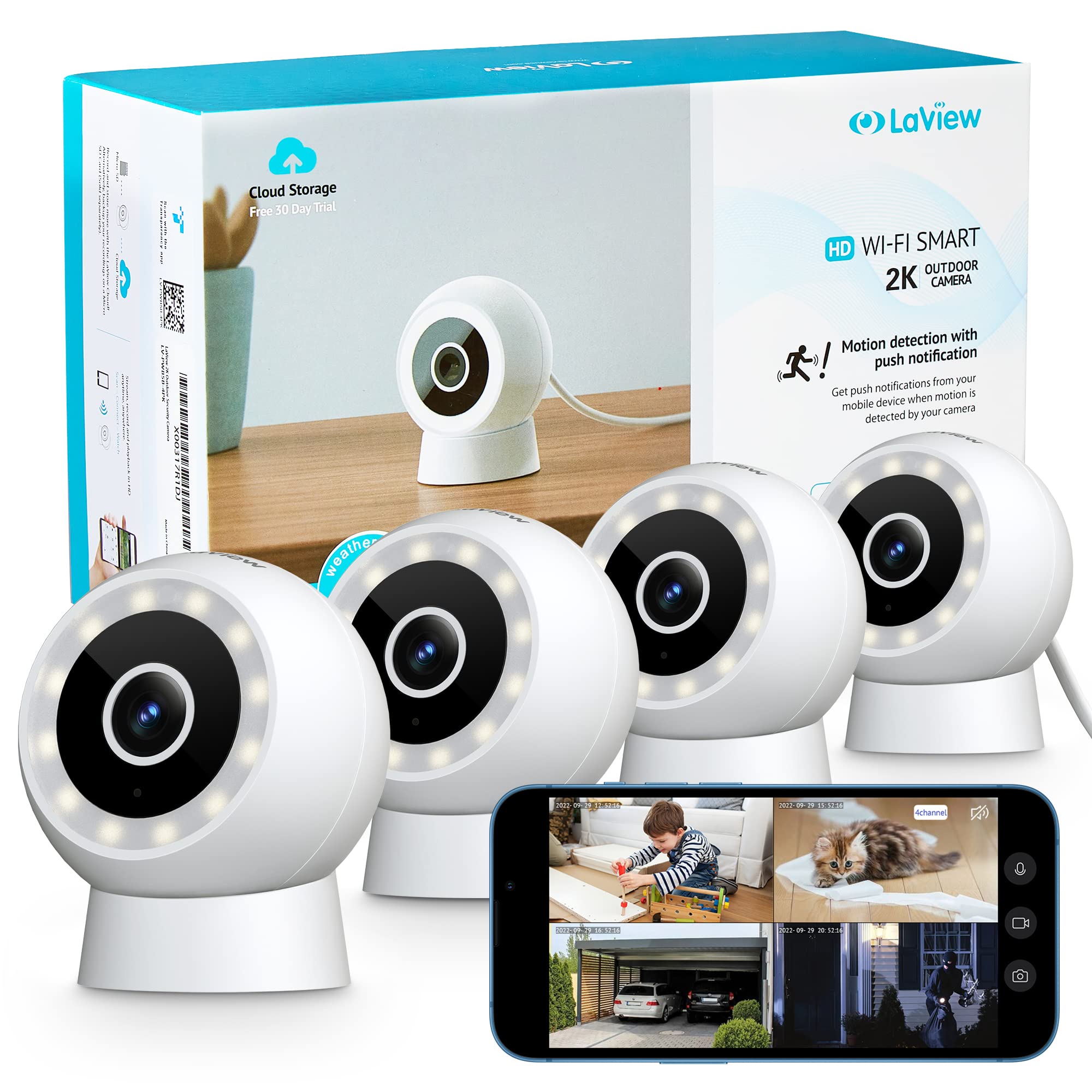 LaView 4MP 2K Outdoor Indoor Security Camera - Wired IP65 Weatherproof, Starlight Sensor & 100ft Night Vision, Motion/Person Detection, 2-Way Audio, Spotlight, Alexa Compatible for iOS/Android/Web - Perfect for Home, Office, and Business Surveillance