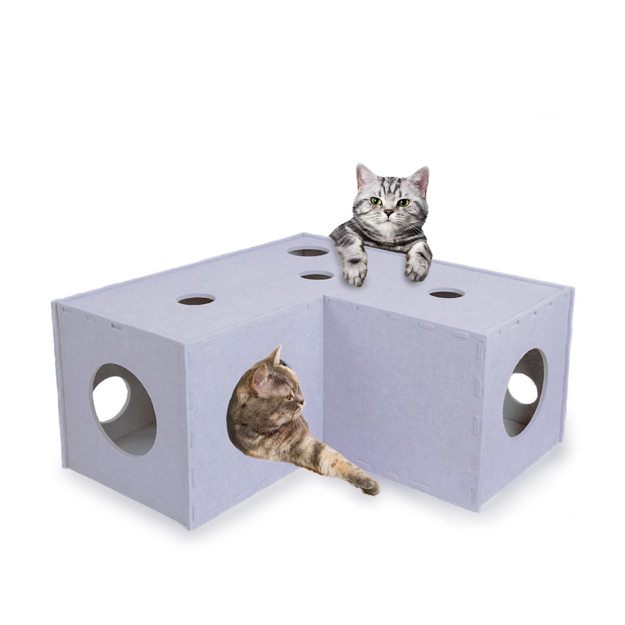 Meeyoview Cat Tunnel - Soft Felt Indoor Cat Play Tunnel with Peekaboo Hideaway Cave, L-Shaped Cat Bed & Interactive Cube Toy for Small, Medium & Large Cats - Perfect for Playtime, Exercise & Stress Relief
