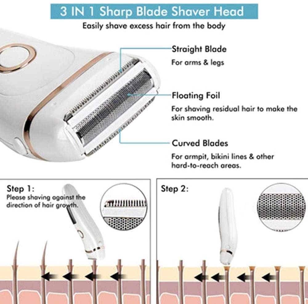 Electric Epilator for Women & Men - Painless Hair Removal for Armpits, Legs, Bikini Area - Wet & Dry Cordless Shaver & Trimmer - Perfect for Travel, Gym & Smooth Skin at Home