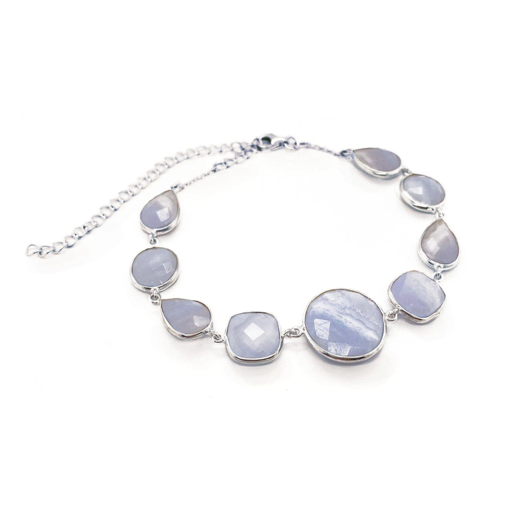 Blue Lace Agate Gemstone Bracelet - Natural Semi Precious Stone Jewelry for Women | Healing Crystal Bracelet for Stress Relief & Positive Energy | Perfect for Meditation, Yoga & Everyday Wear