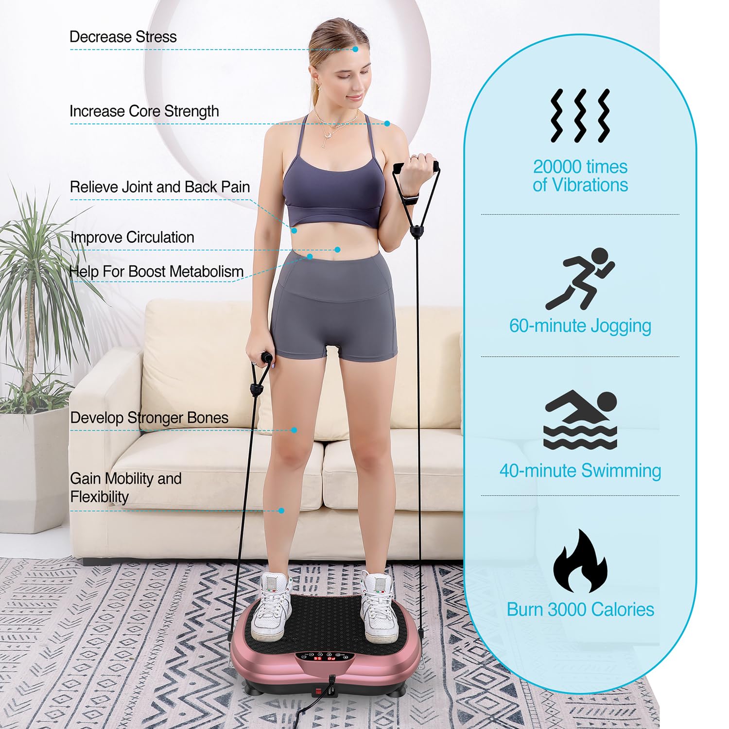 AXV Portable Mini Vibration Plate Exercise Machine - Whole Body Workout for Weight Loss, Toning & Lymphatic Drainage | Home Gym Fitness Equipment for Women & Men | Perfect for Small Spaces & Apartment Workouts