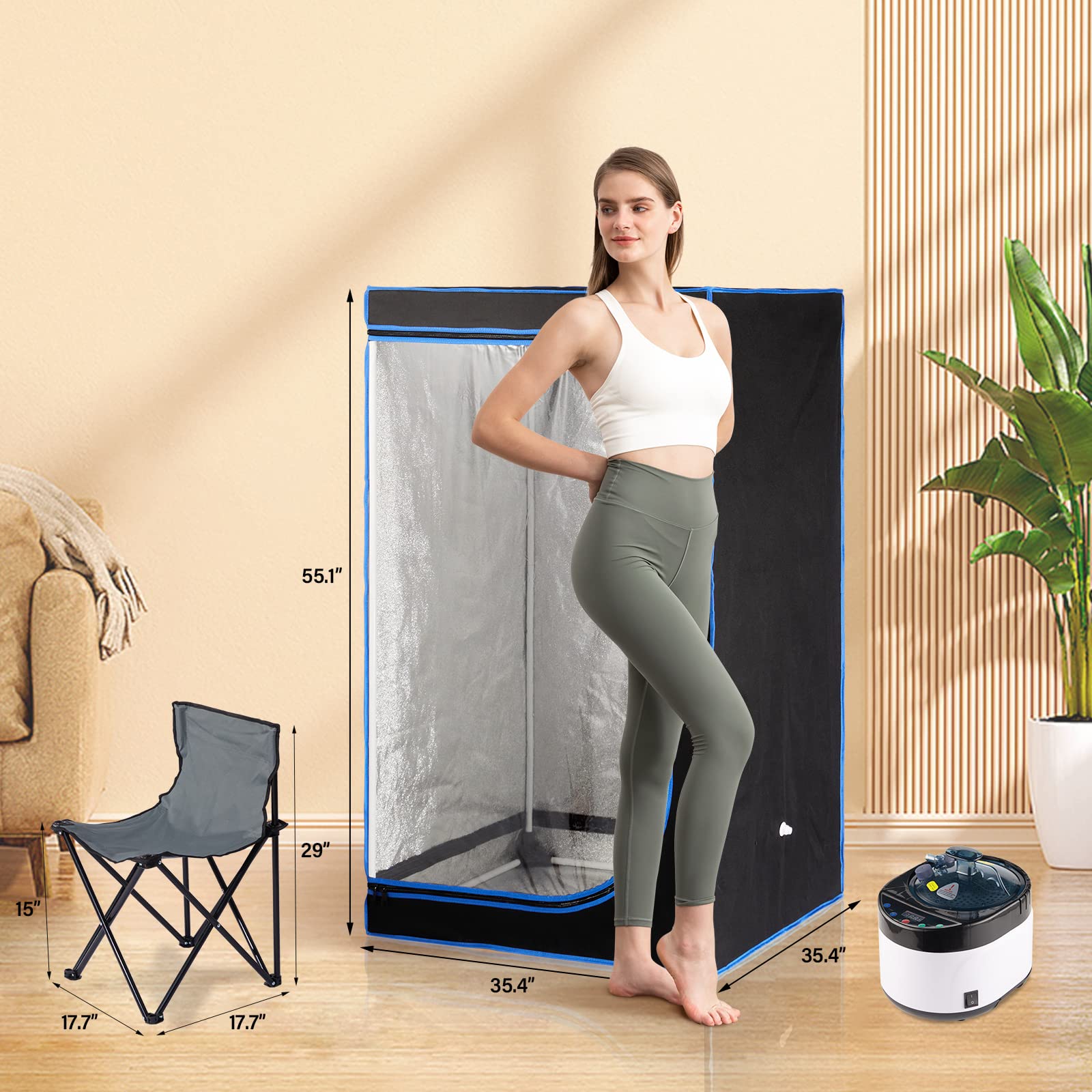 ZONEMEL Full Size Portable Steam Sauna Kit - 1500W Steamer with 4L Capacity, Remote Control & Timer | Foldable Chair Included | Home Spa Relaxation for Detox, Weight Loss & Muscle Recovery